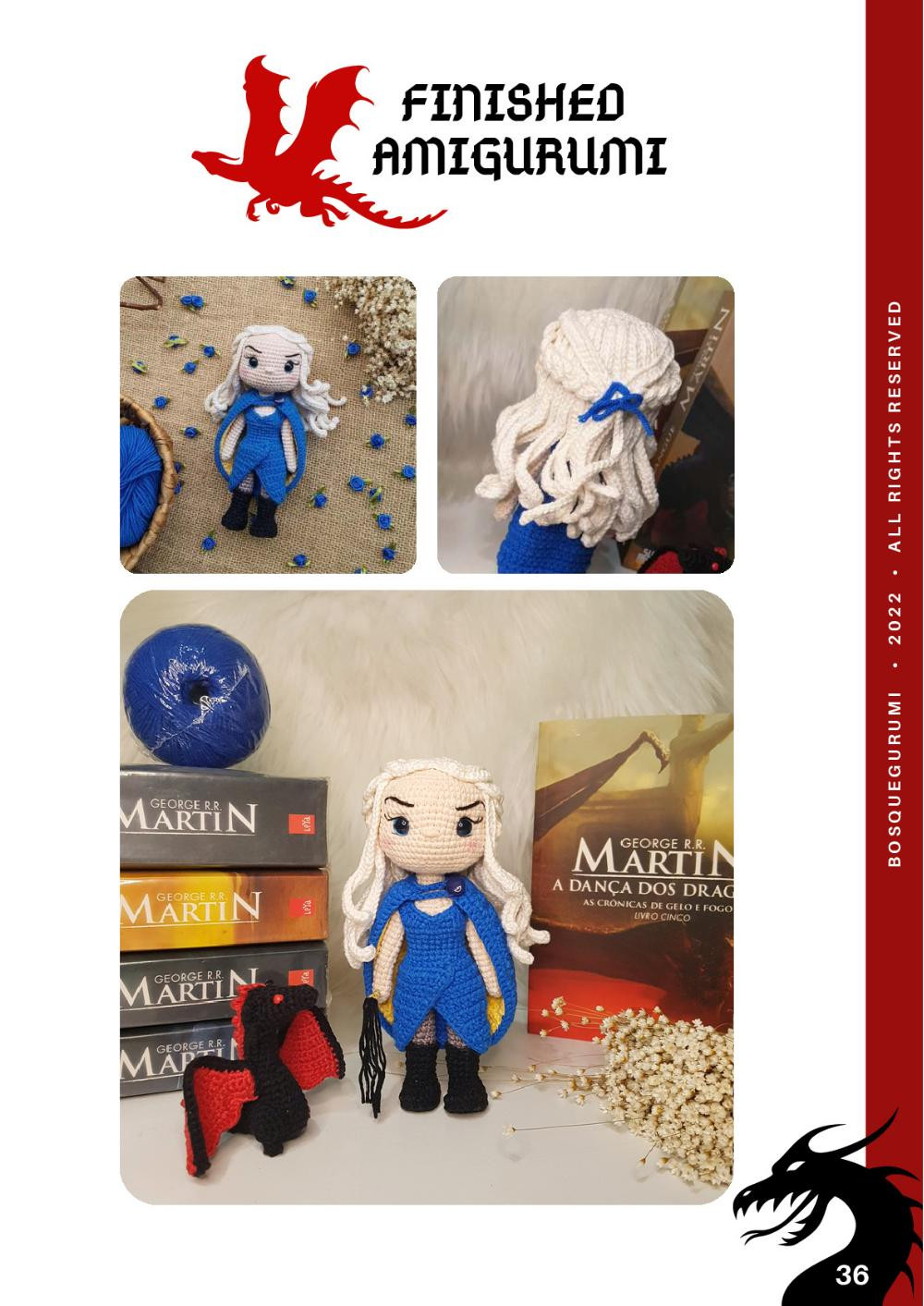 Daenerys Targaryen DIGITAL PATTERN, Girl doll crochet pattern with white hair and blue dress