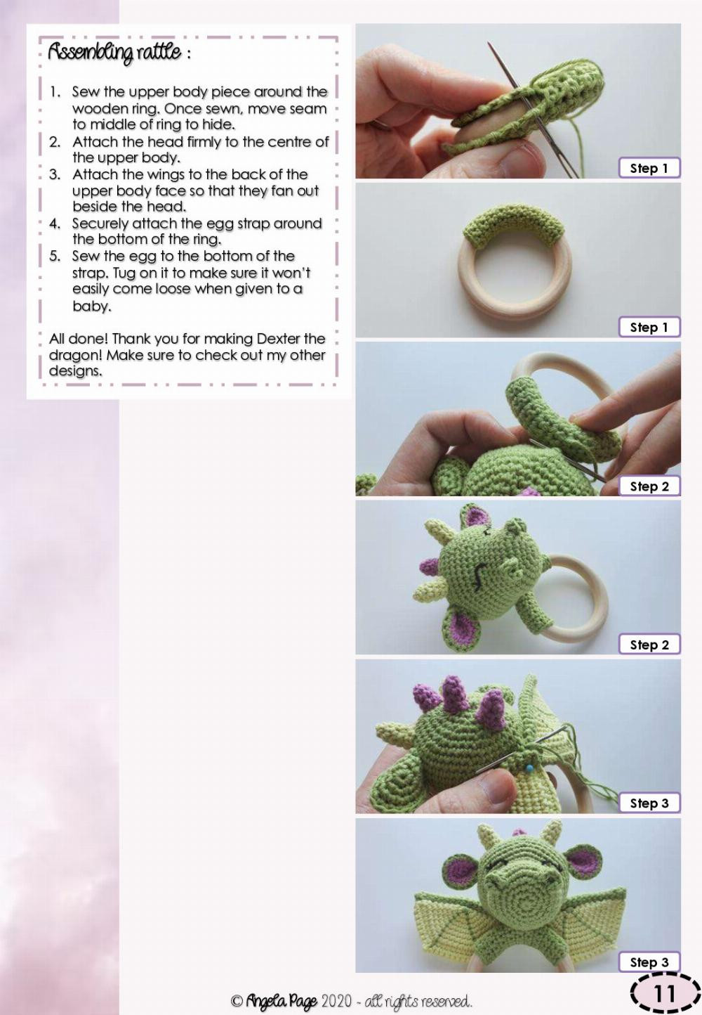 Dexter the Dragon Teether Rattle Pattern BerceauKnits