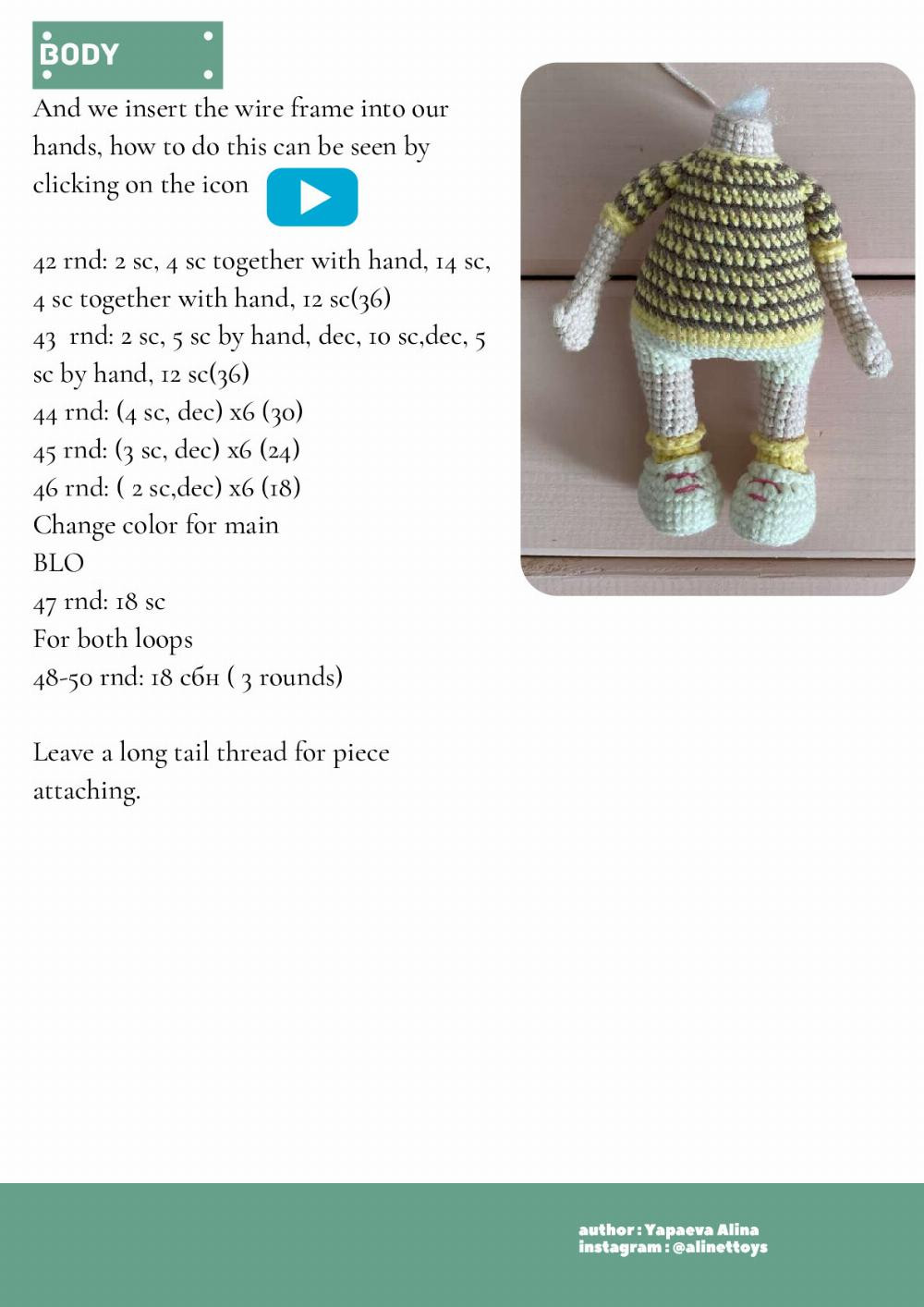 DOLL AGNES, Crochet pattern for a black-haired girl doll wearing overalls and a unicorn horse