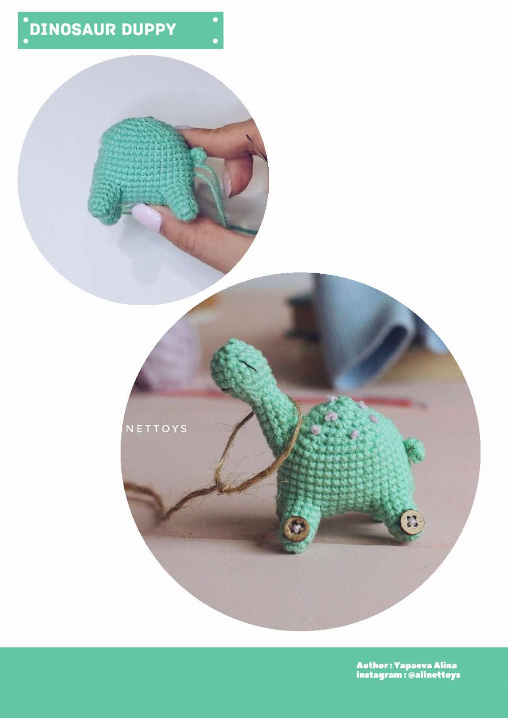 doll lili, Crochet pattern for a red-haired little girl doll wearing a hat and overalls, a dinosaur toy