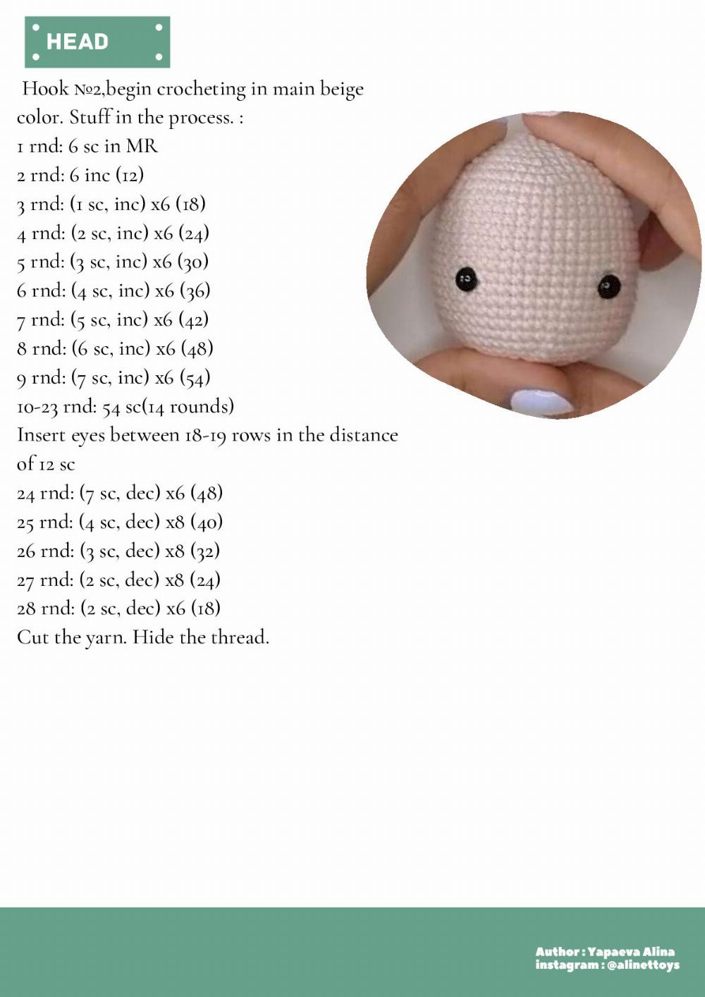 DOLL SALLY, Crochet pattern for a little girl doll wearing a pinafore with brown hair