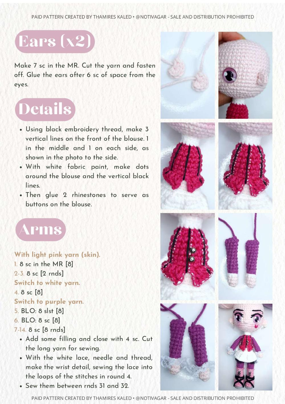 draculaura , Crochet pattern of girl wearing pink outfit, pink and black hair