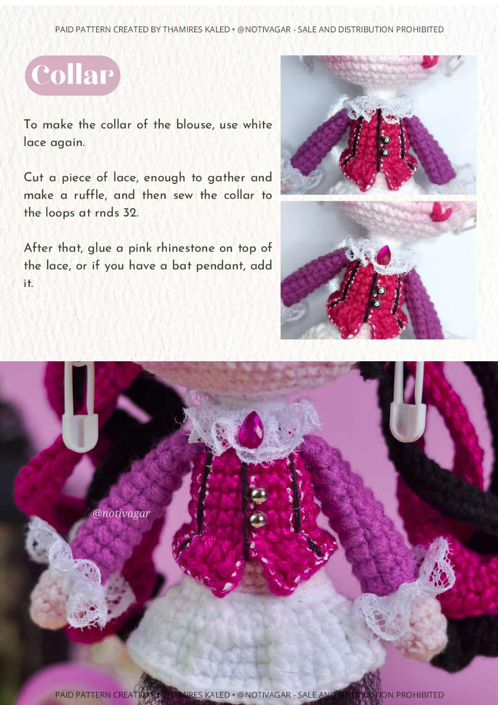 draculaura , Crochet pattern of girl wearing pink outfit, pink and black hair