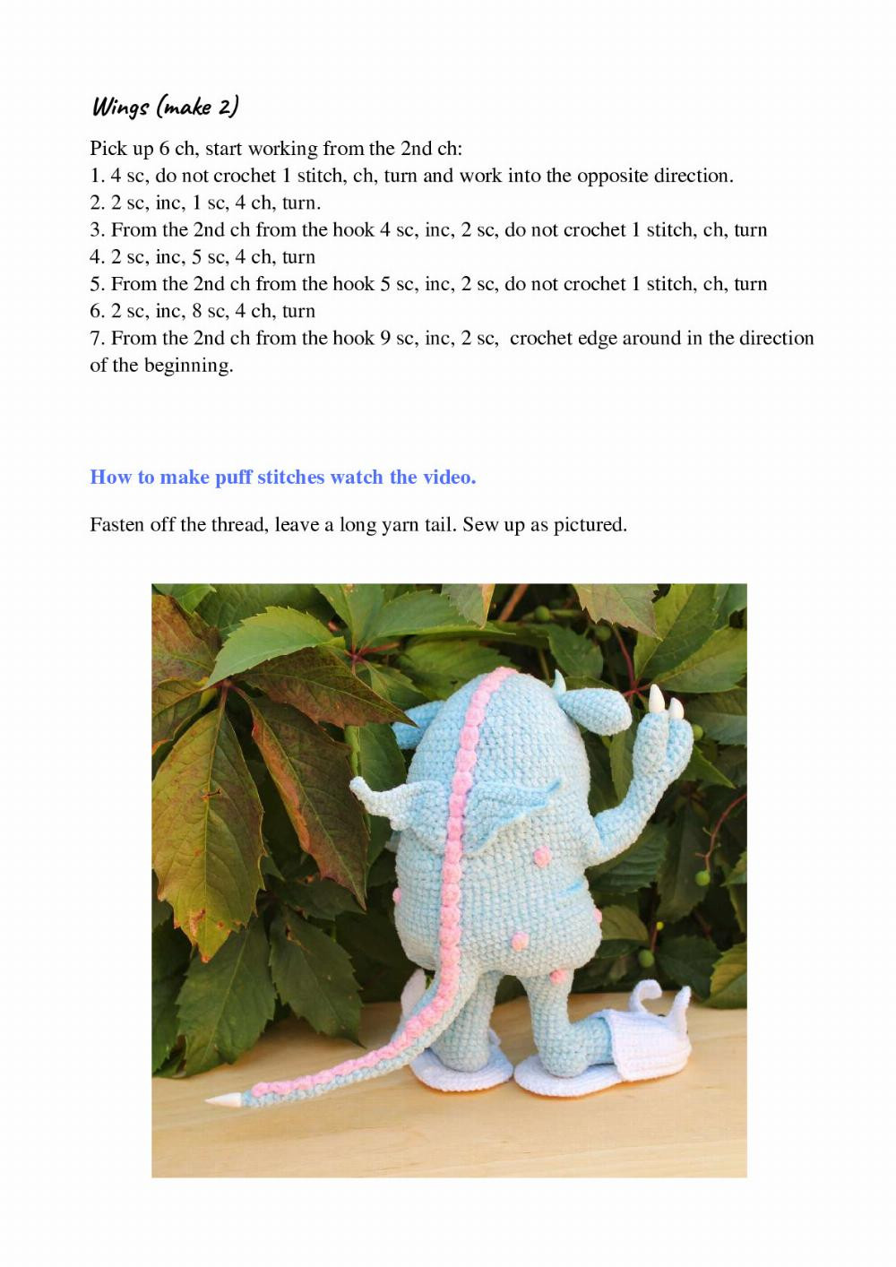 English crochet pattern "Dragon Sleepyhead"