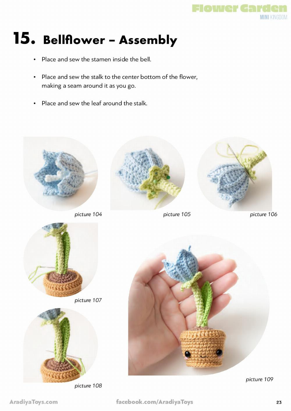 Flower Garden MINI KIngdom, Crochet pattern for a little girl doll wearing a flared hat