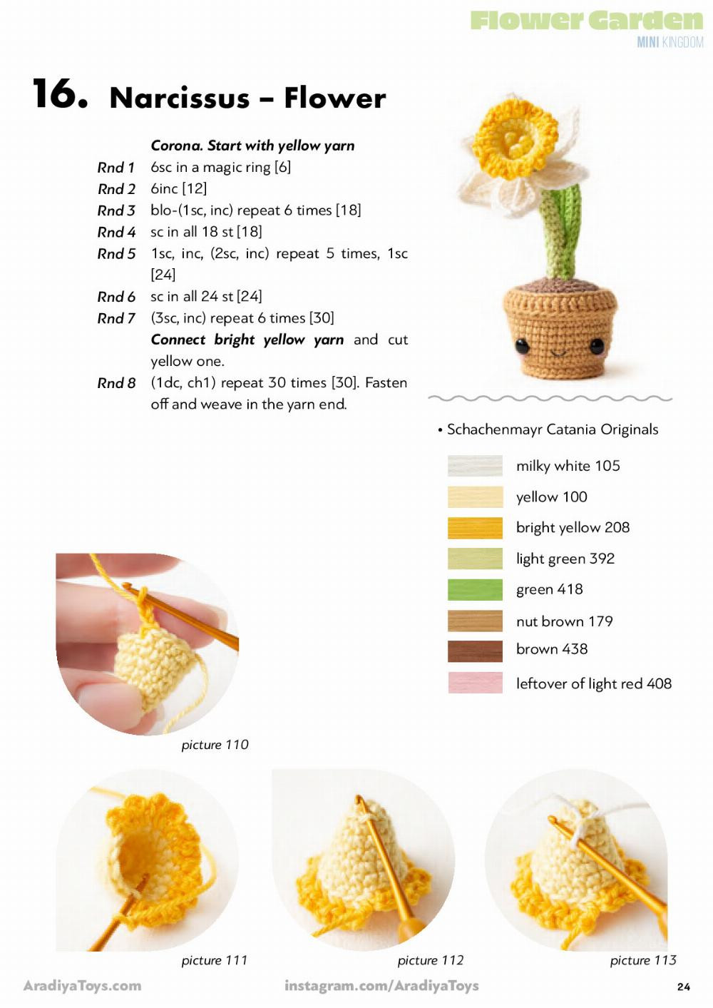 Flower Garden MINI KIngdom, Crochet pattern for a little girl doll wearing a flared hat