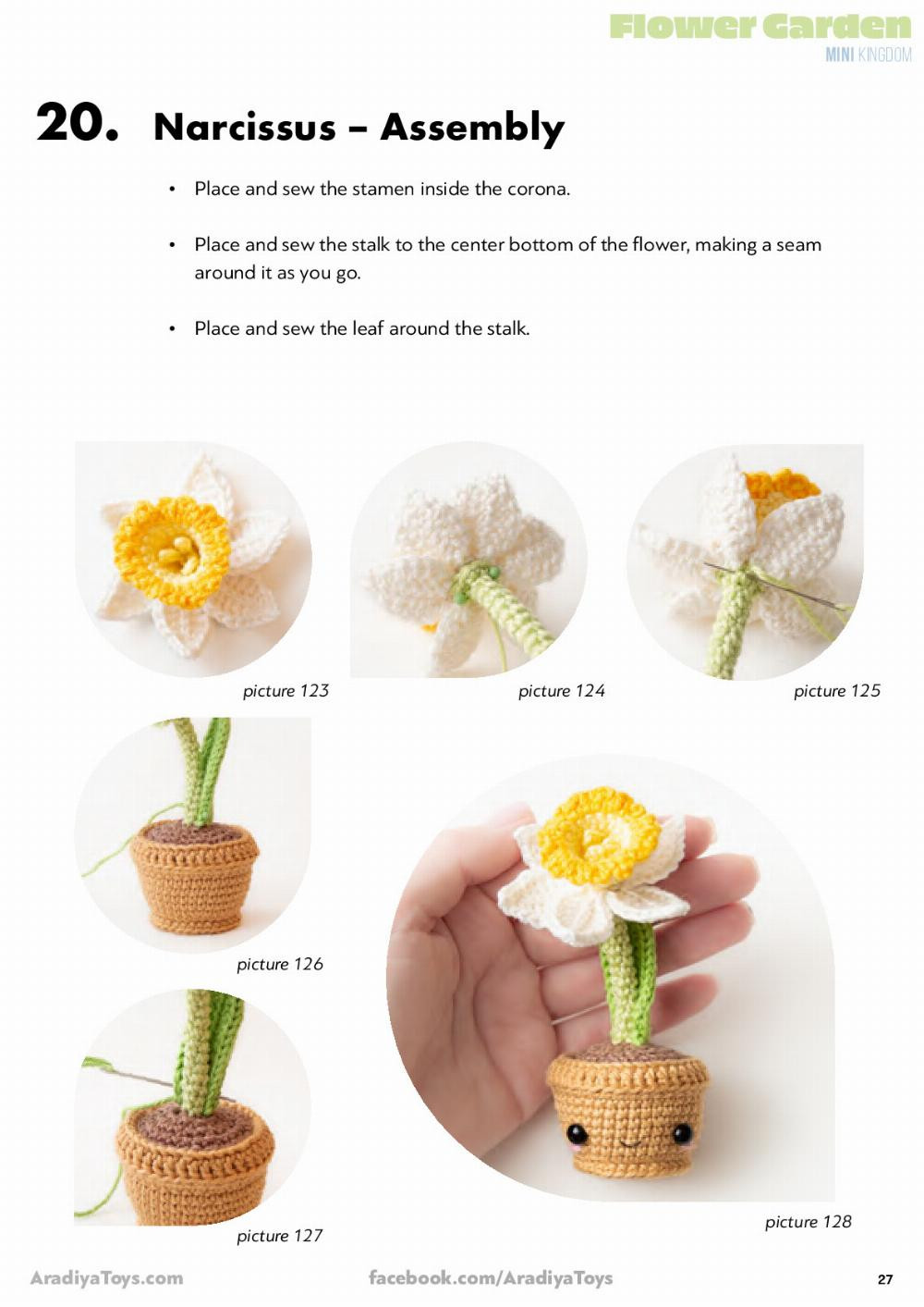 Flower Garden MINI KIngdom, Crochet pattern for a little girl doll wearing a flared hat