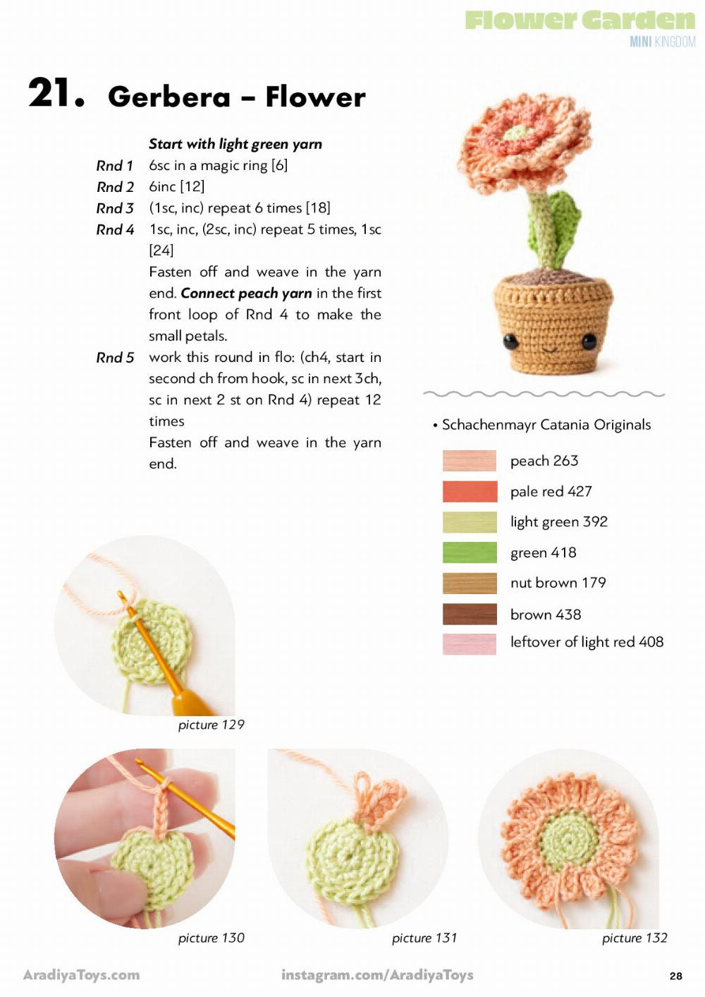 Flower Garden MINI KIngdom, Crochet pattern for a little girl doll wearing a flared hat