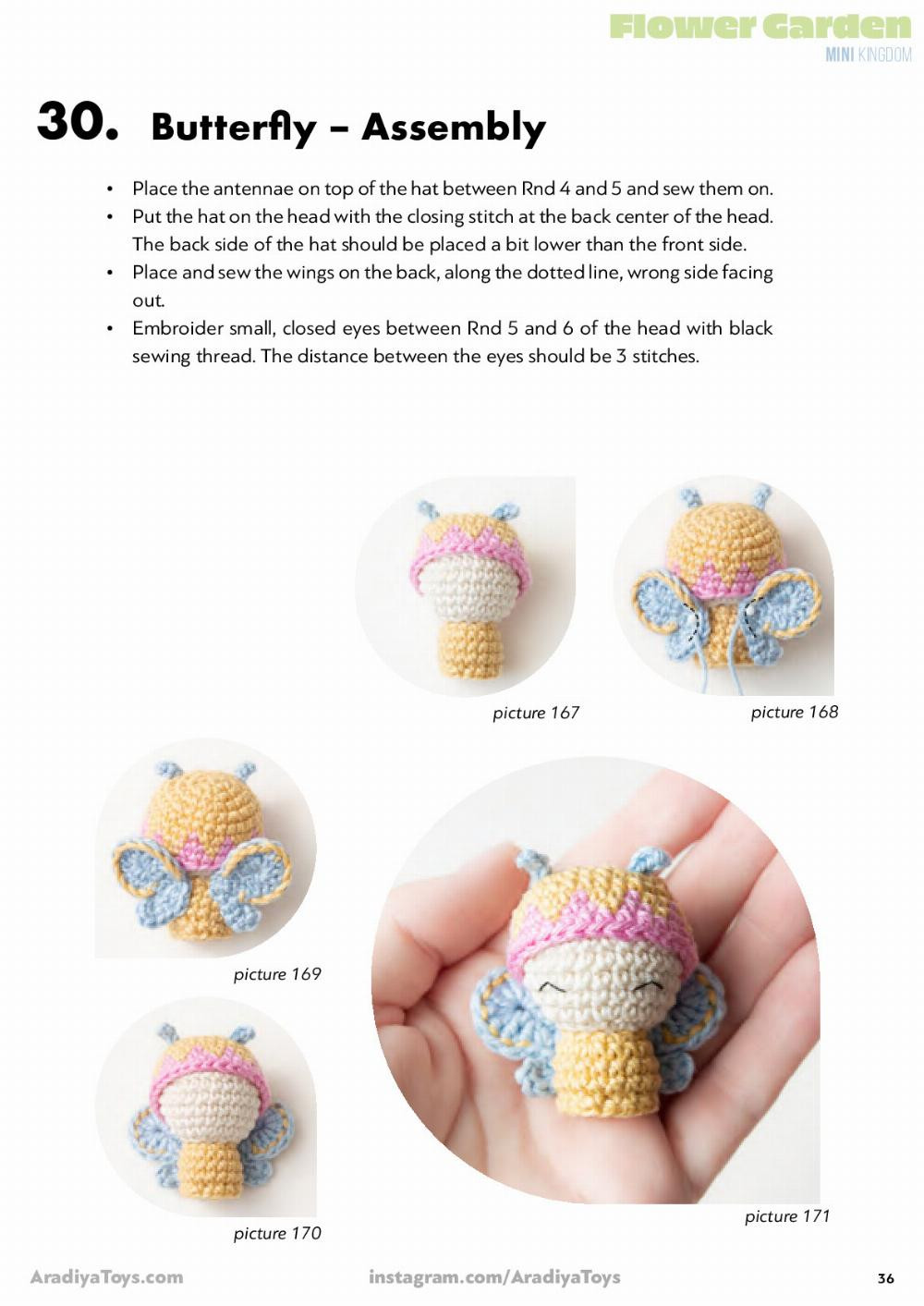 Flower Garden MINI KIngdom, Crochet pattern for a little girl doll wearing a flared hat