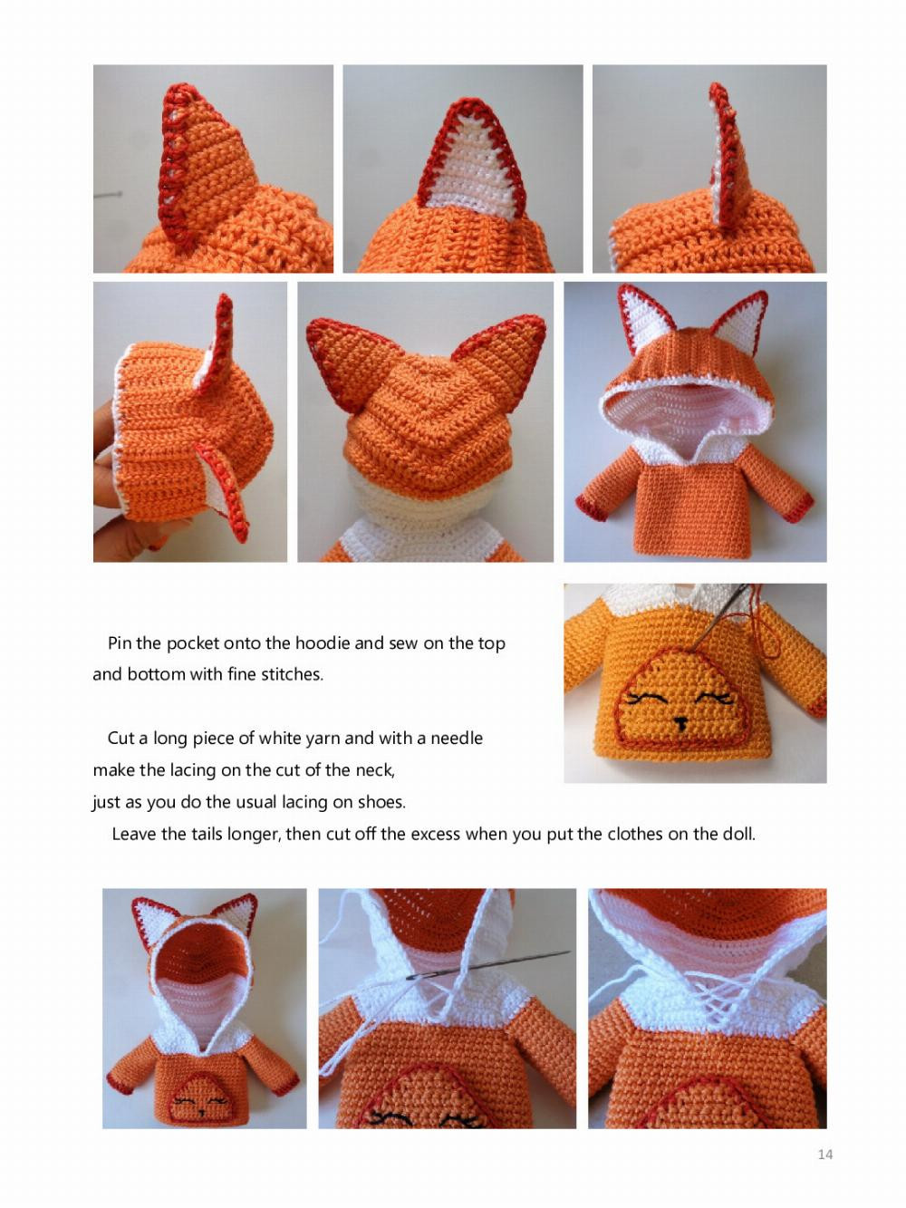 FOX OUTFIT, Baby doll crochet pattern wearing fox clothes