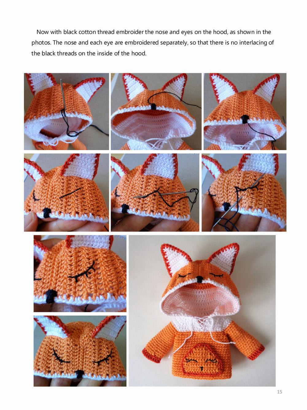 FOX OUTFIT, Baby doll crochet pattern wearing fox clothes