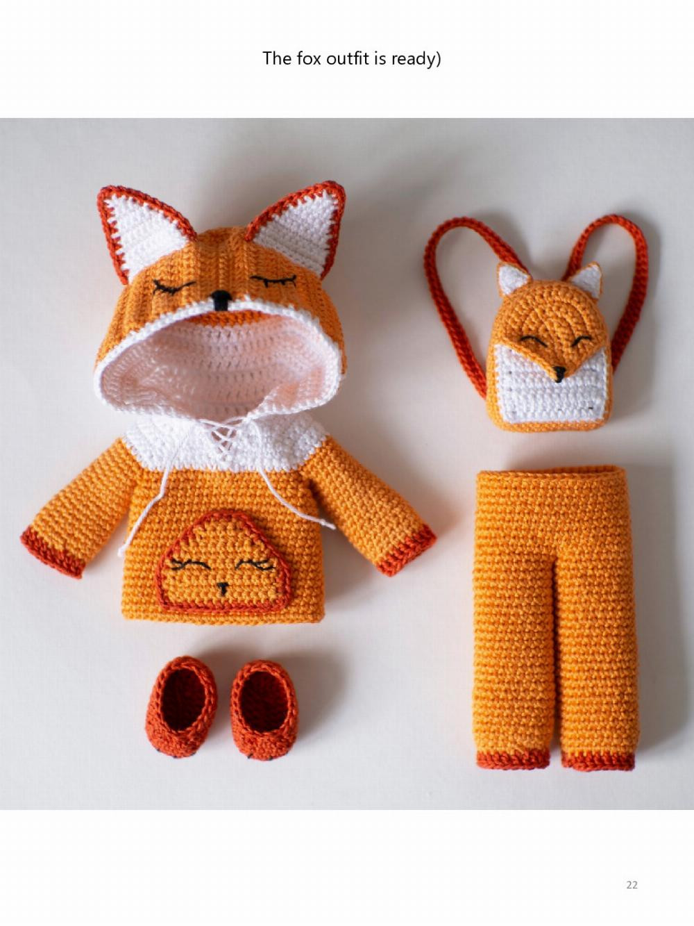 FOX OUTFIT, Baby doll crochet pattern wearing fox clothes