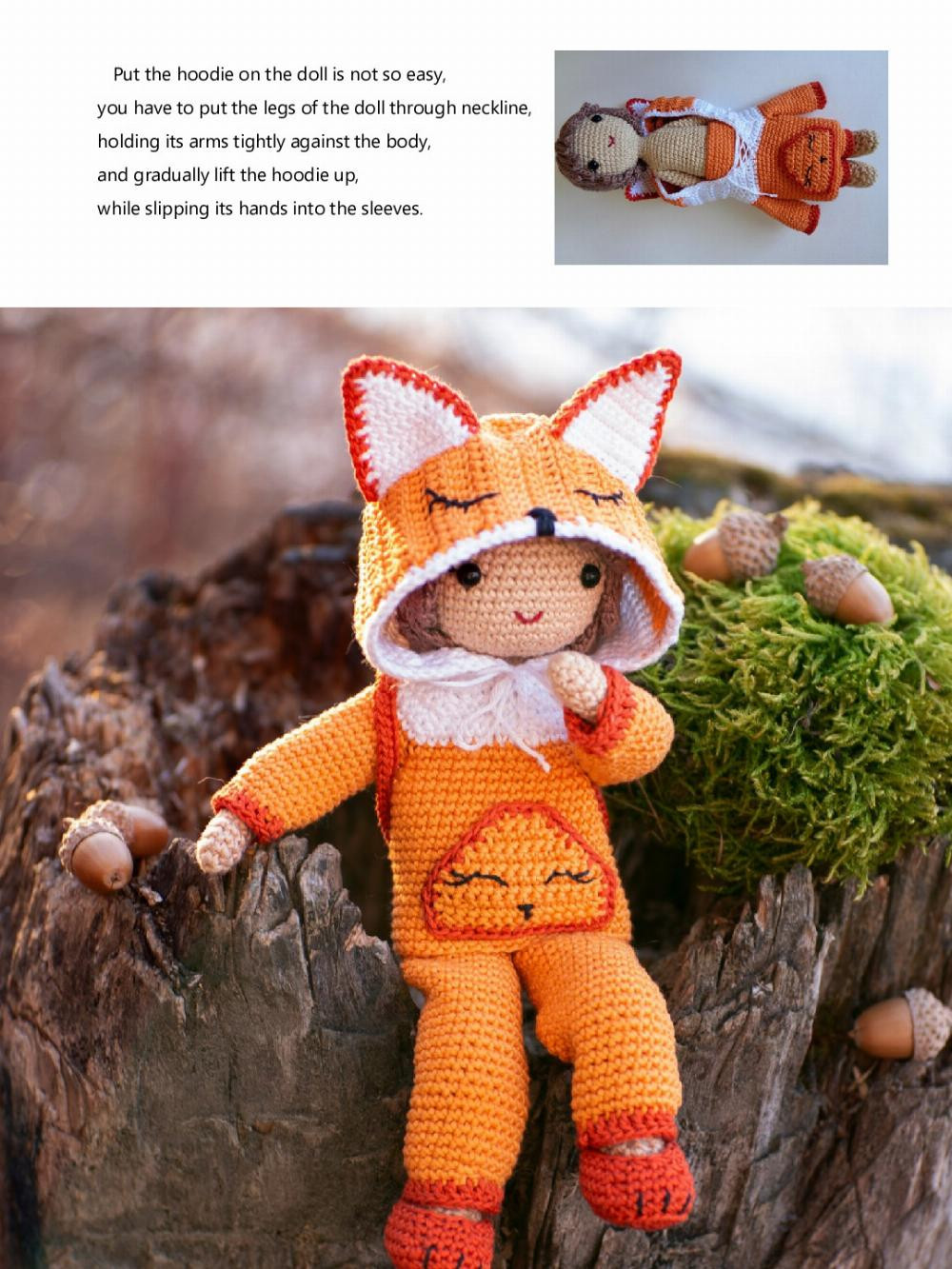 FOX OUTFIT, Baby doll crochet pattern wearing fox clothes