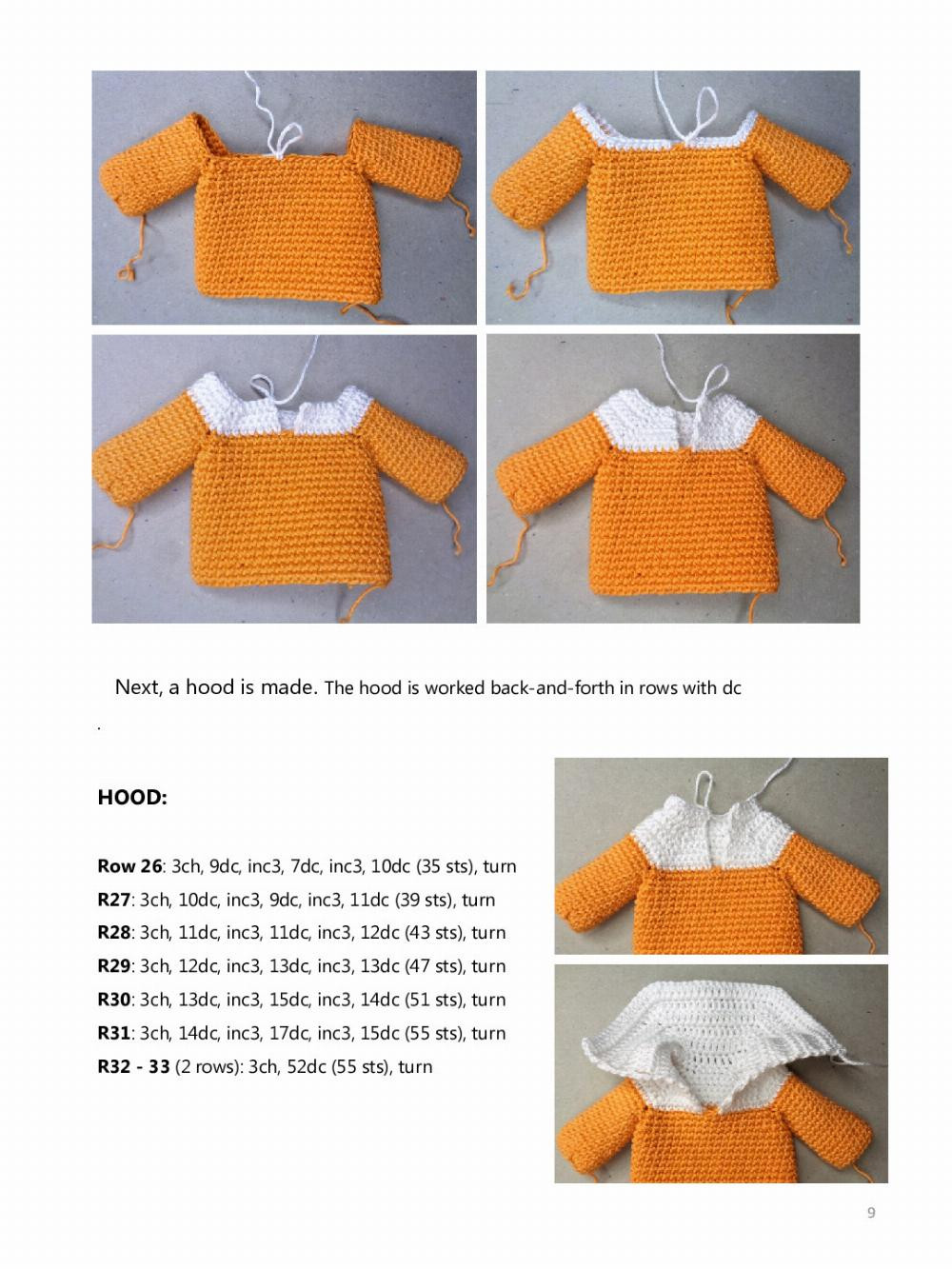 FOX OUTFIT, Baby doll crochet pattern wearing fox clothes