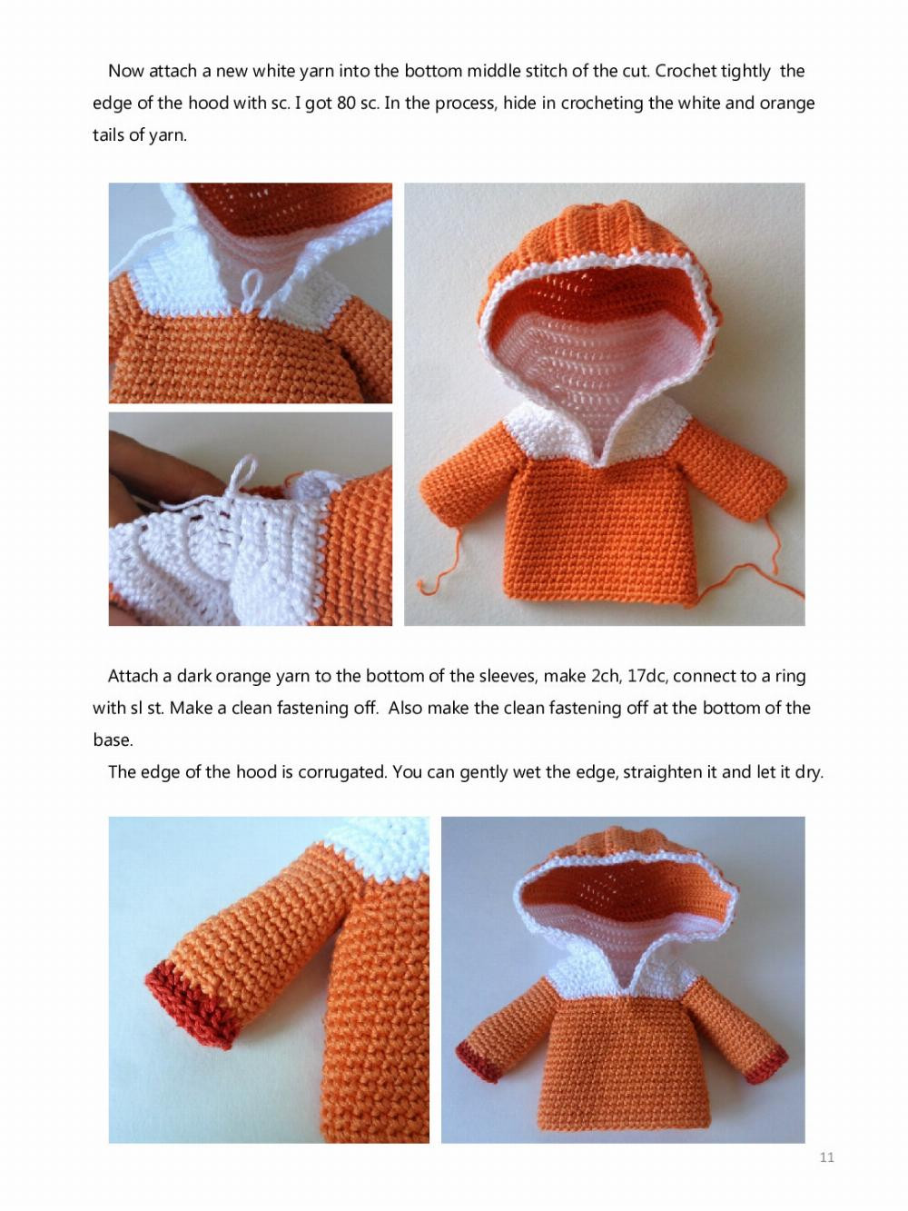 FOX OUTFIT, Baby doll crochet pattern wearing fox clothes