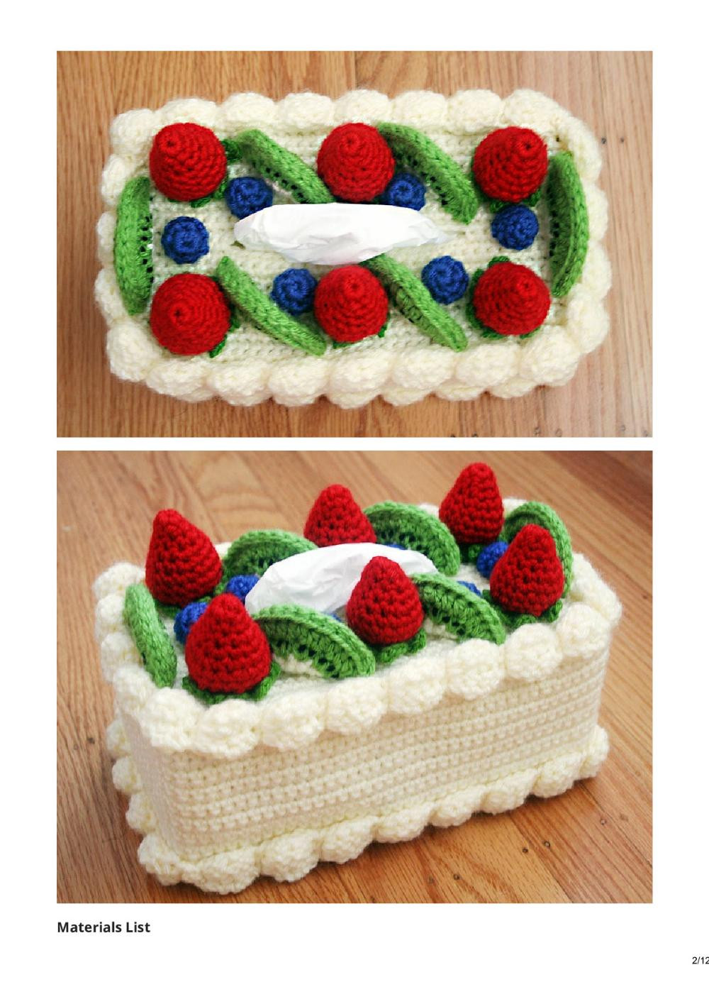 Free Crochet Pattern: Cake Tissue Box Cozy (Chiffon Cake with Fruit Topping)