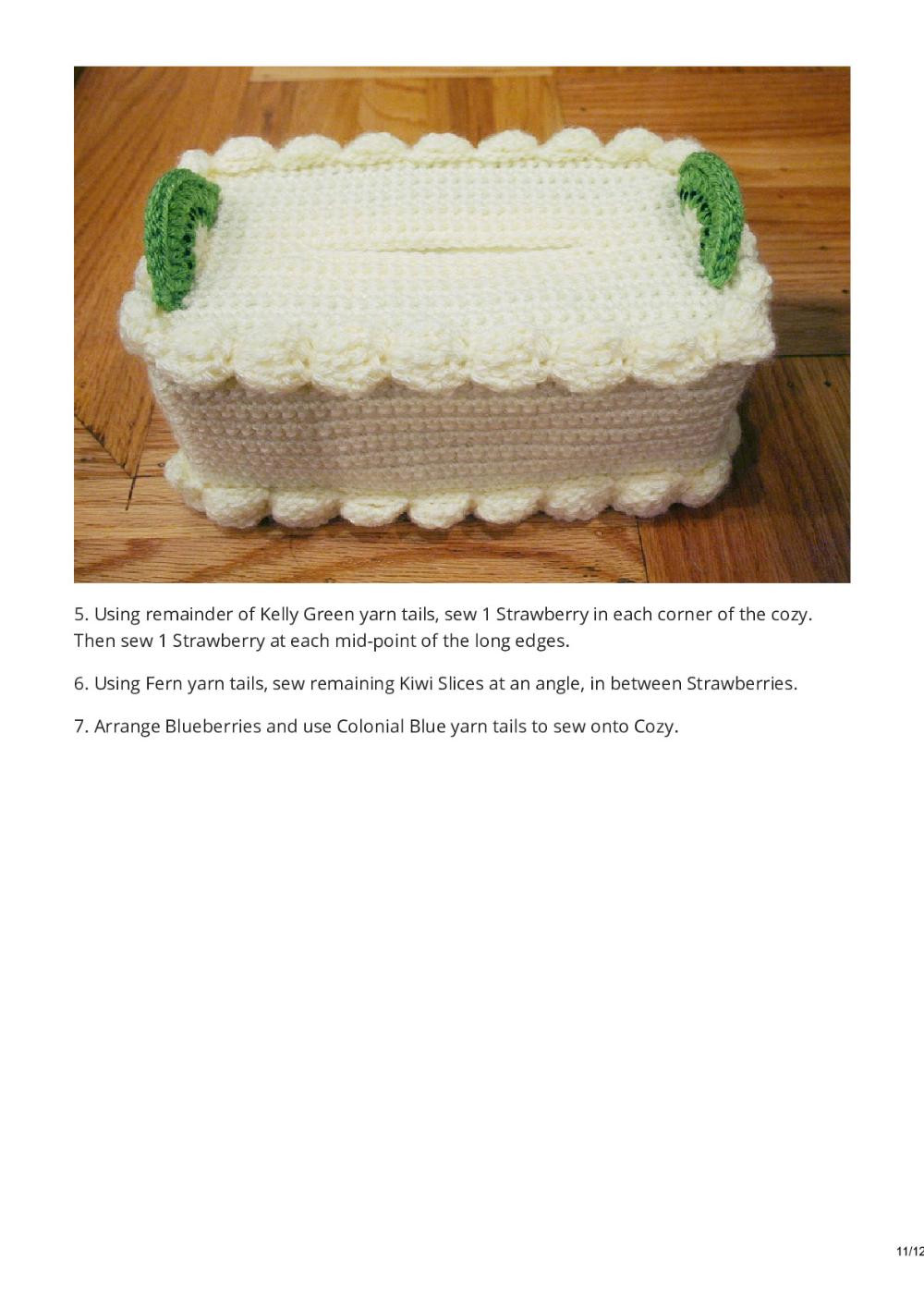 Free Crochet Pattern: Cake Tissue Box Cozy (Chiffon Cake with Fruit Topping)