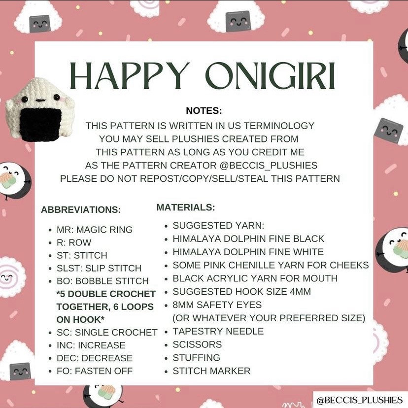 free crochet pattern happy onigiri