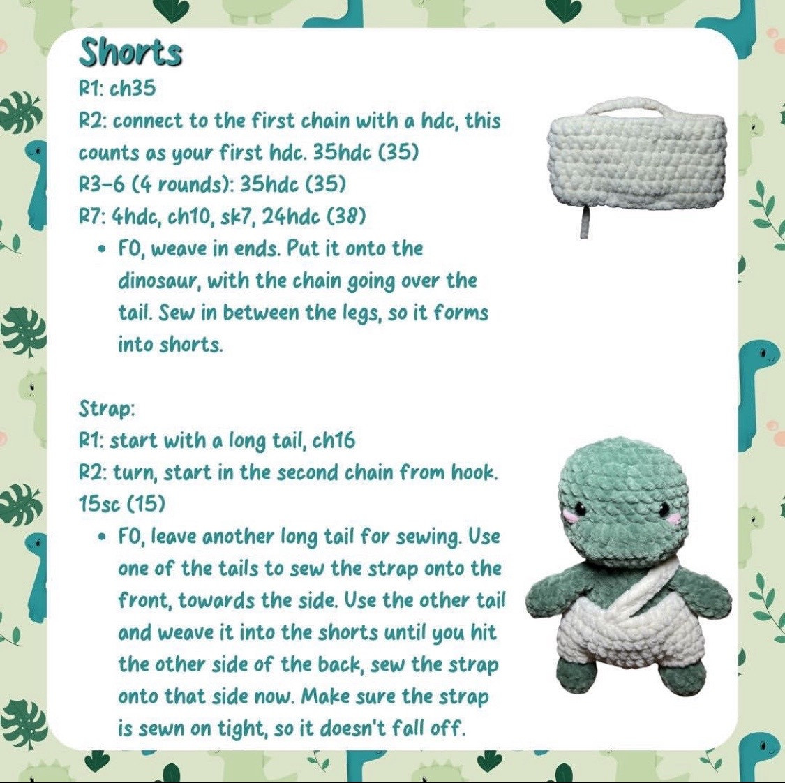 free pattern dinosaur with shorts free pattern