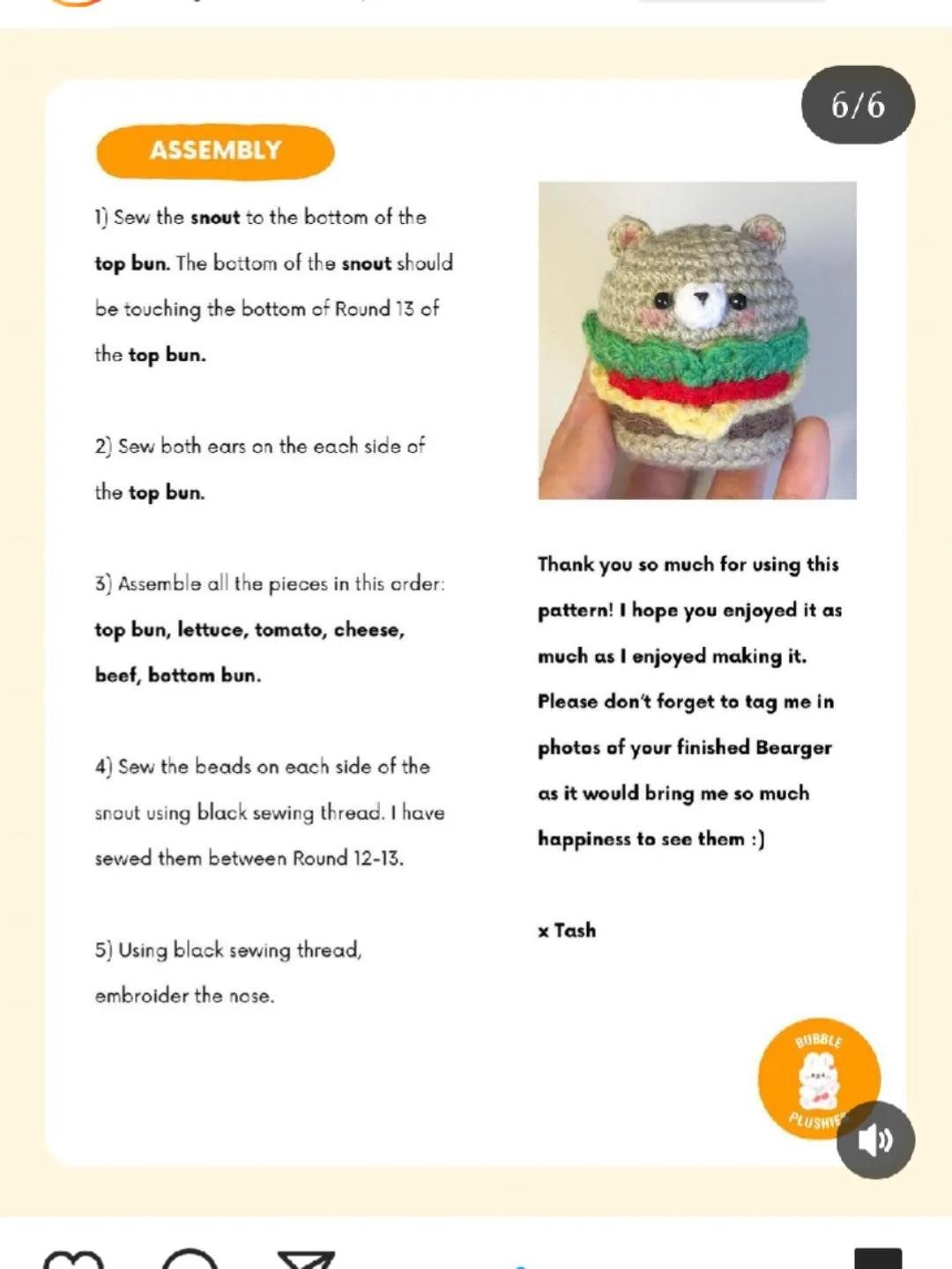 free pattern hamburger bear