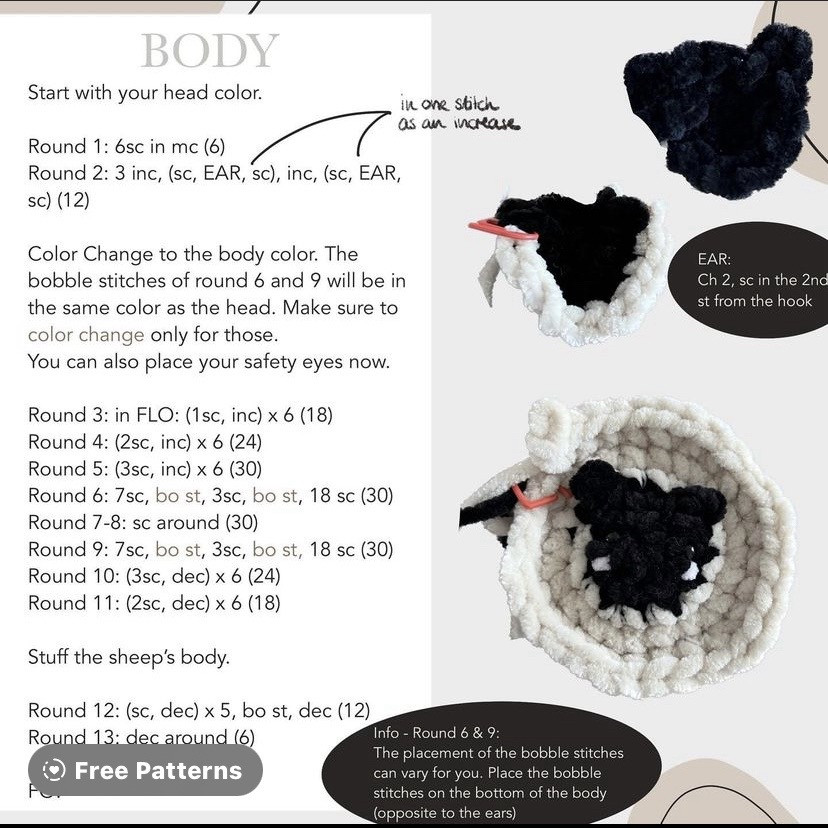 free pattern small chubby sheep