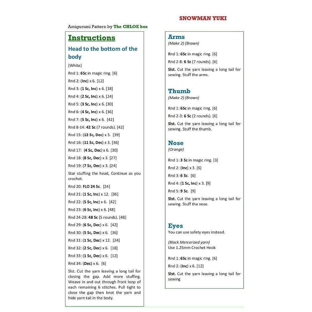 free pattern snowman yuki amigurumi