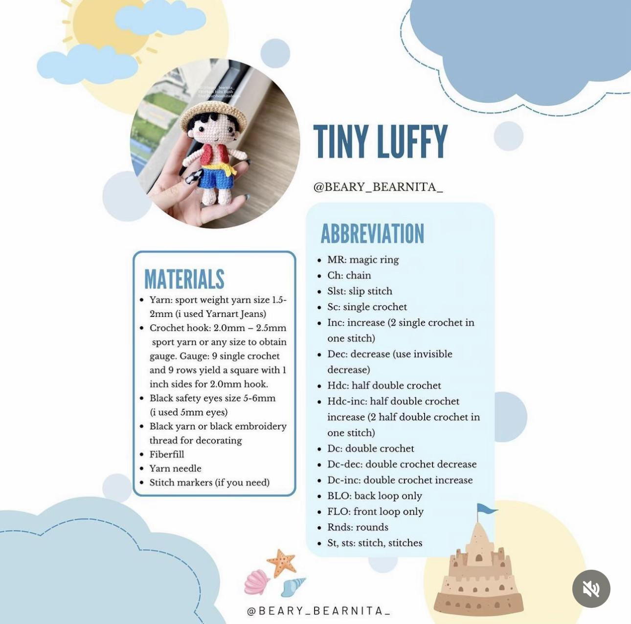 free pattern tiny luffy