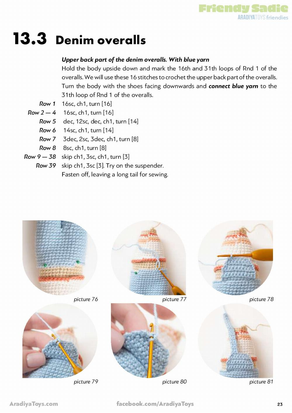 Friendy Sadie AradiyaToys friendies, Crochet pattern for a little girl doll wearing overalls, a beanie hat and headphones