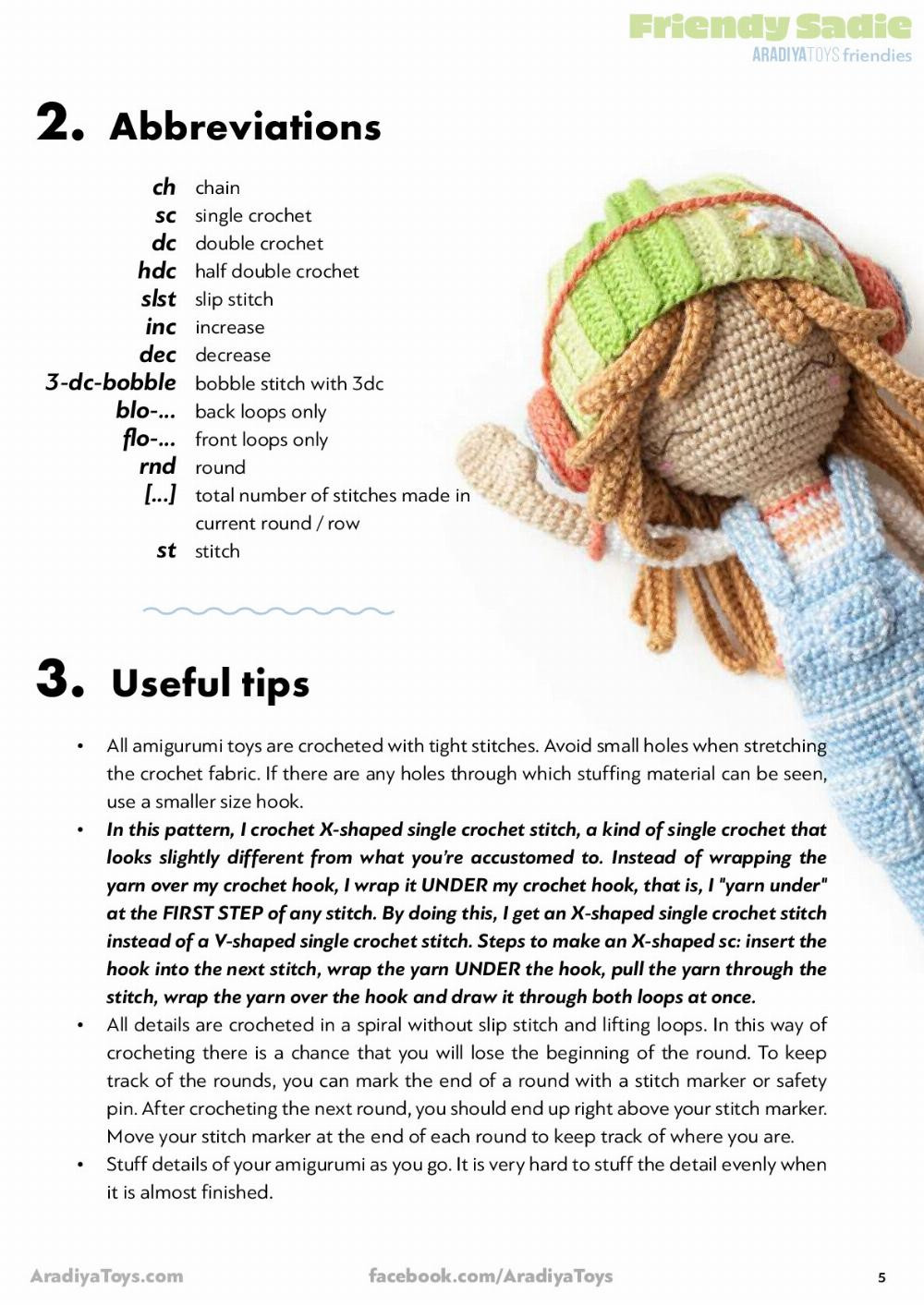 Friendy Sadie AradiyaToys friendies, Crochet pattern for a little girl doll wearing overalls, a beanie hat and headphones