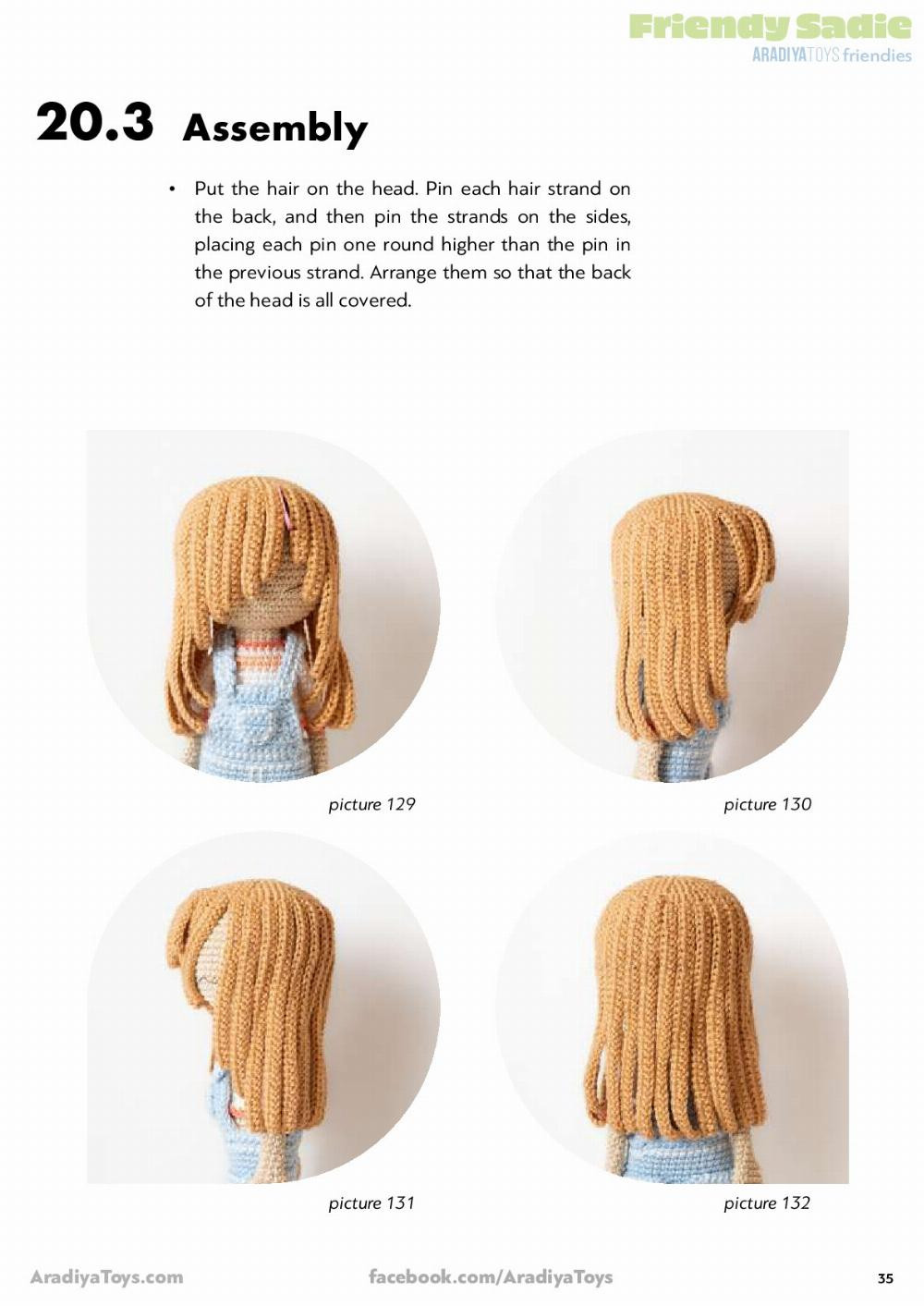 Friendy Sadie AradiyaToys friendies, Crochet pattern for a little girl doll wearing overalls, a beanie hat and headphones