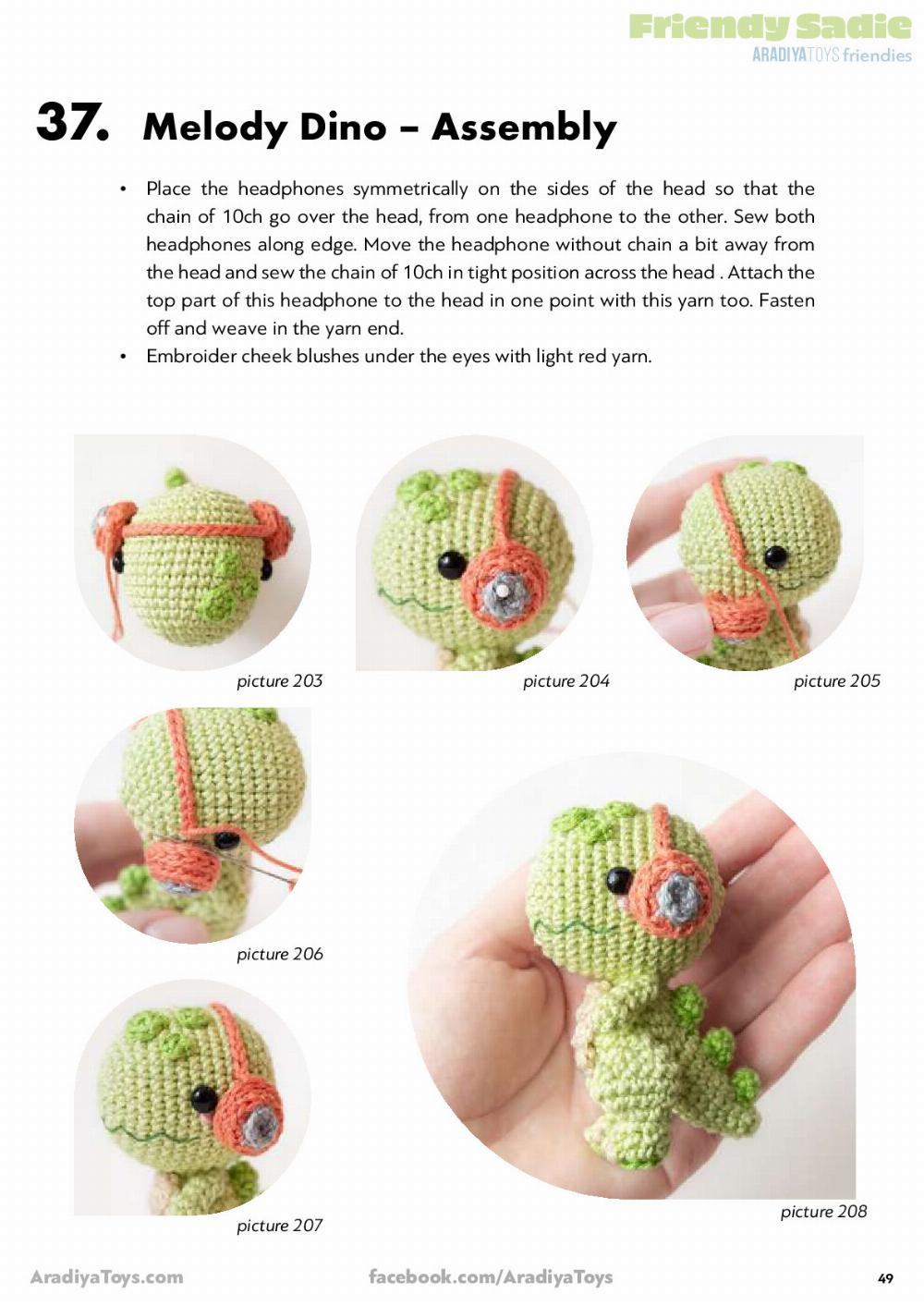 Friendy Sadie AradiyaToys friendies, Crochet pattern for a little girl doll wearing overalls, a beanie hat and headphones