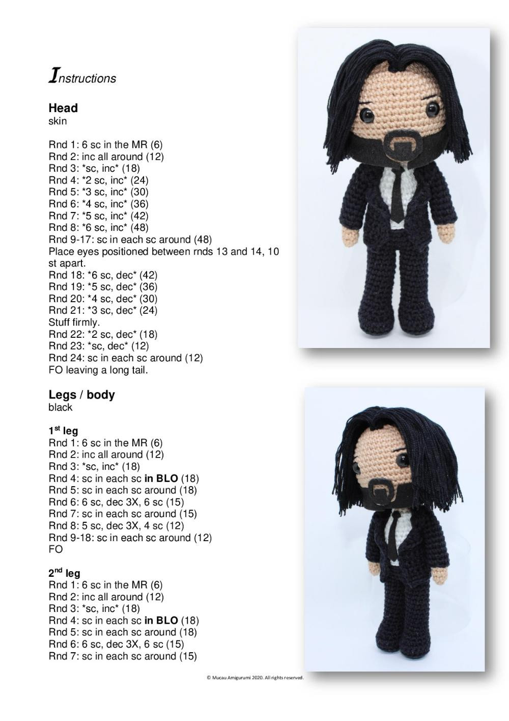 John Wick doll Amigurumi Pattern