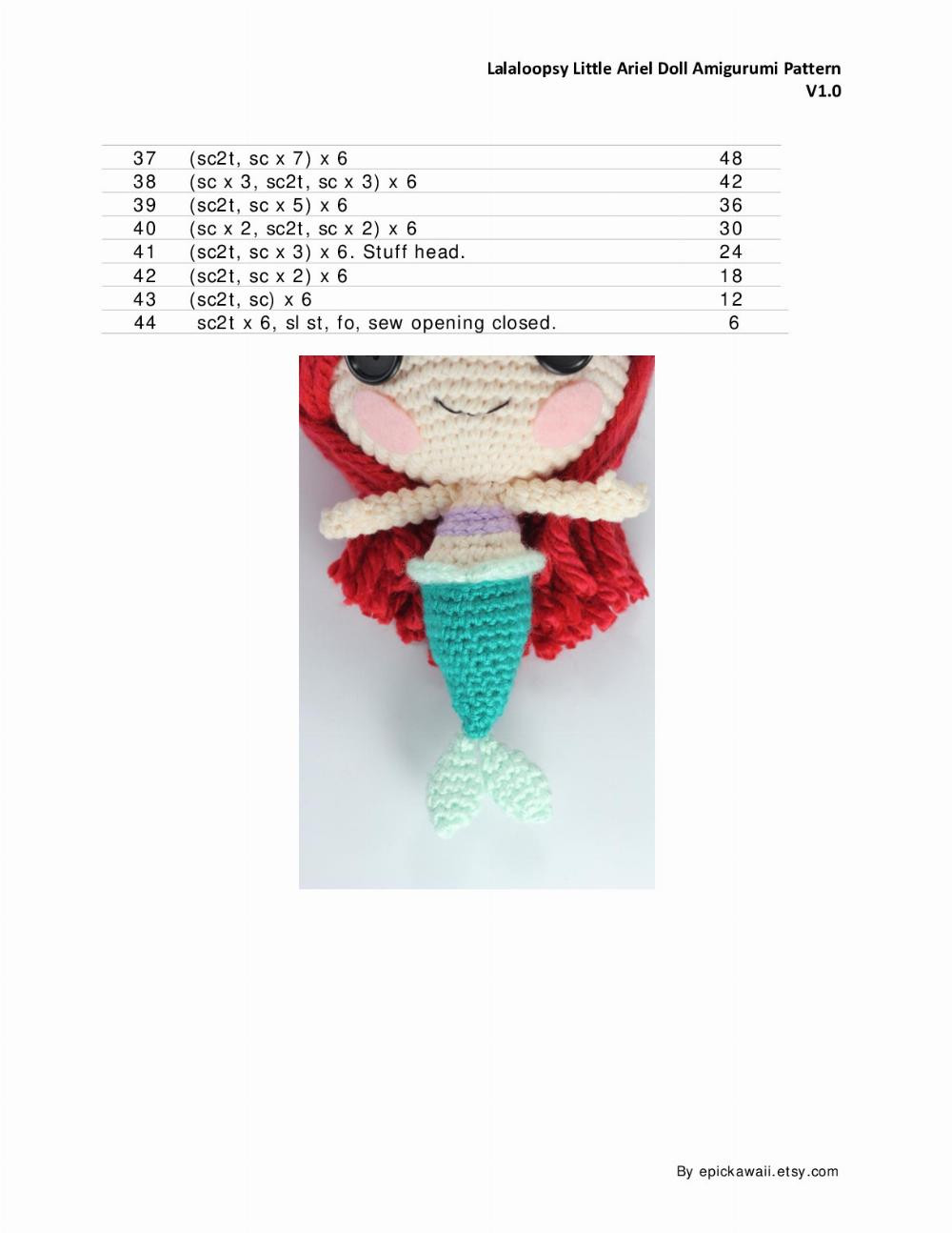 LALALOOPSY LITTLE Ariel AMIGURUMI PATTERN, Mermaid crochet pattern