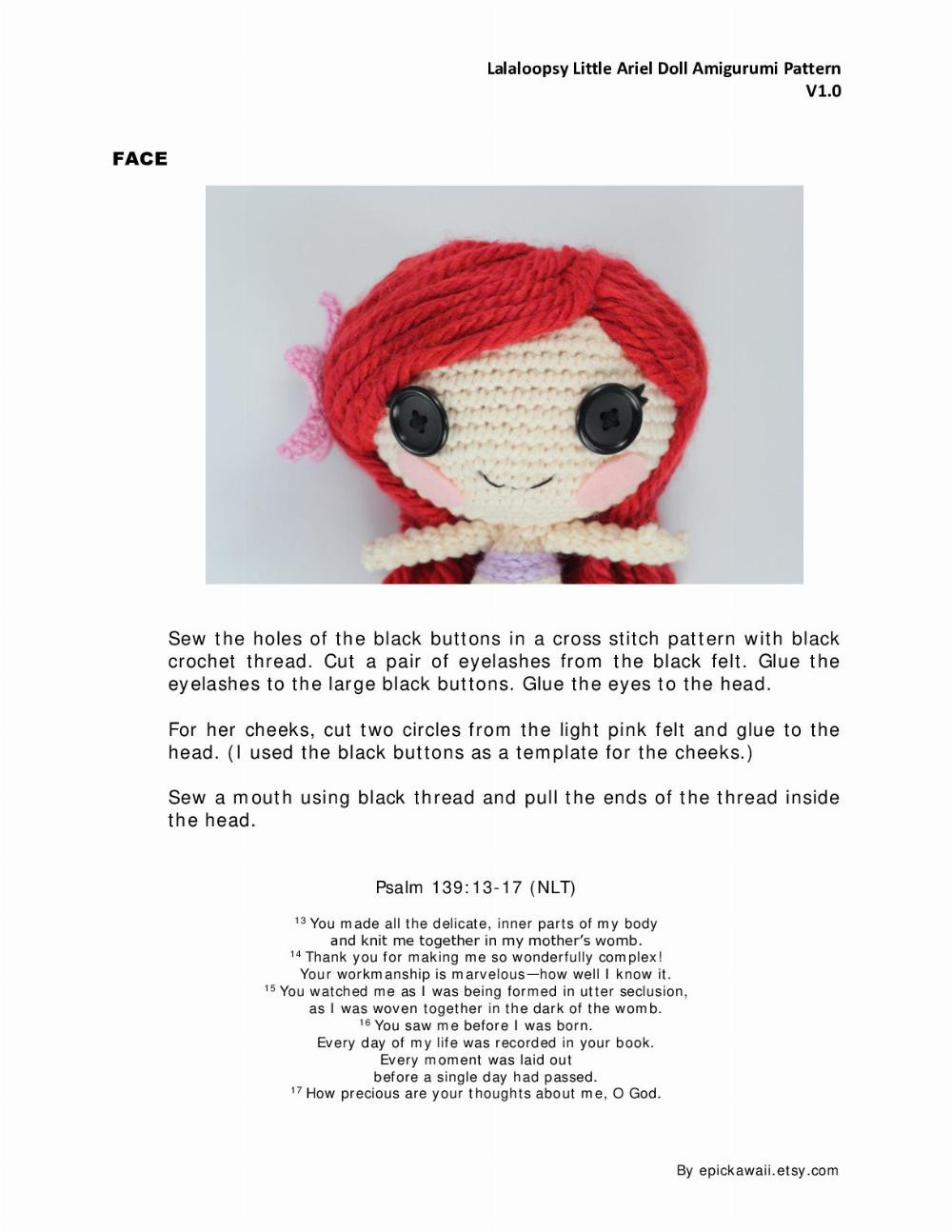 LALALOOPSY LITTLE Ariel AMIGURUMI PATTERN, Mermaid crochet pattern