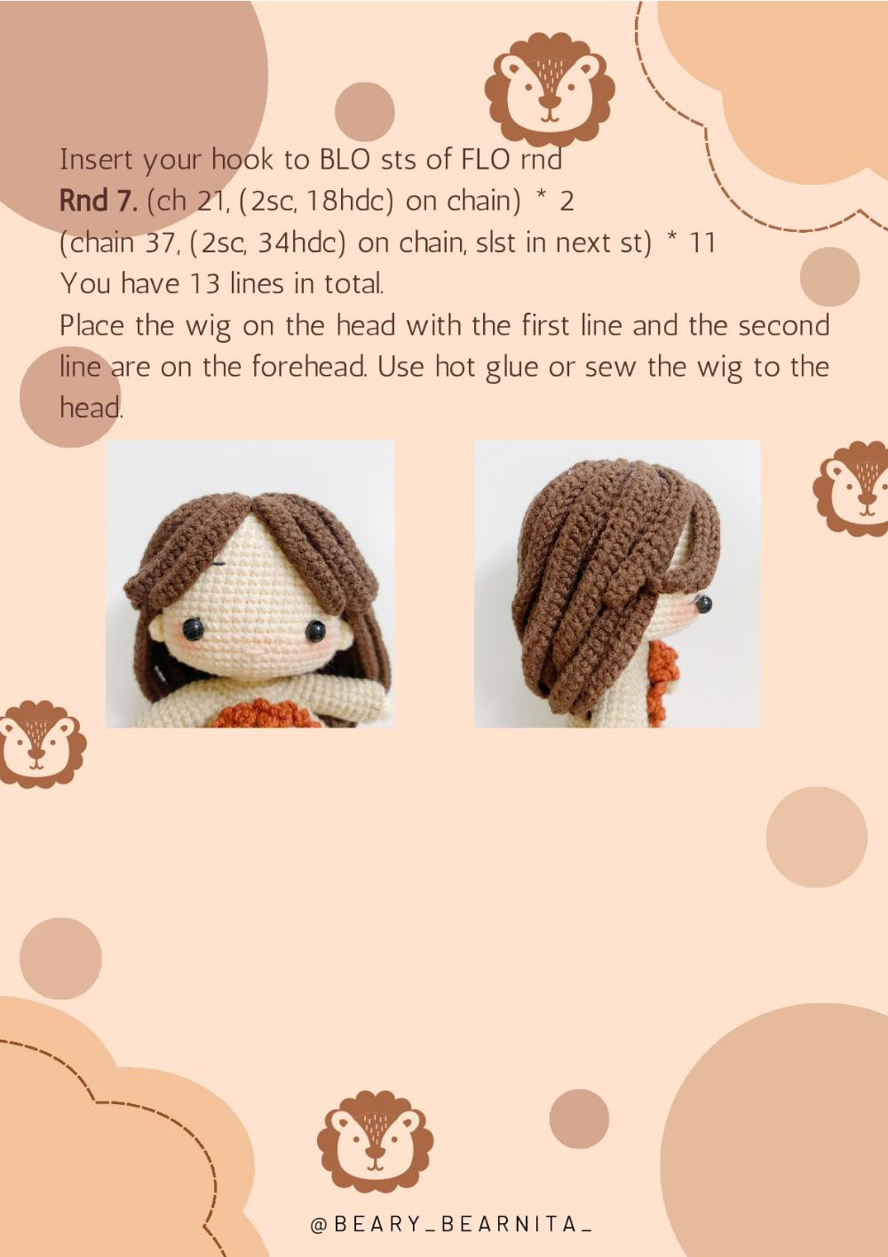 LION DOLL, Crochet pattern for boy and girl dolls holding lion toys, wearing lion shirts, and lion hats