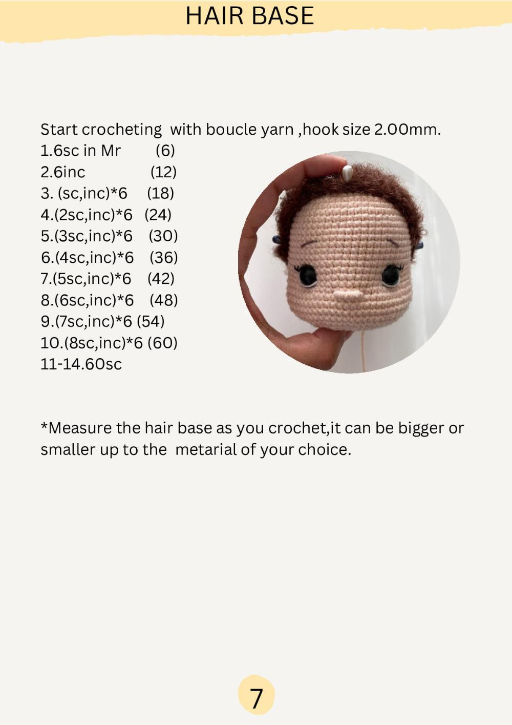 MANİ DOLL PATTERN, Crochet pattern for a black-haired girl doll wearing a overalls