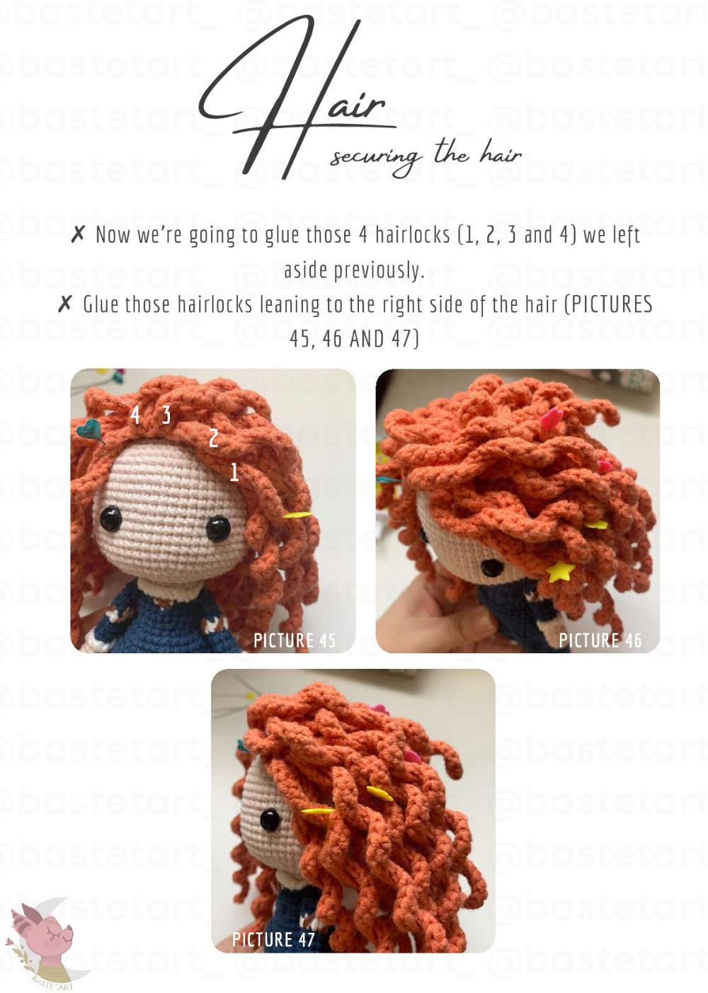 merida doll crochet pattern, Crochet pattern for a red-haired doll wearing a bow and arrow and wearing a dress