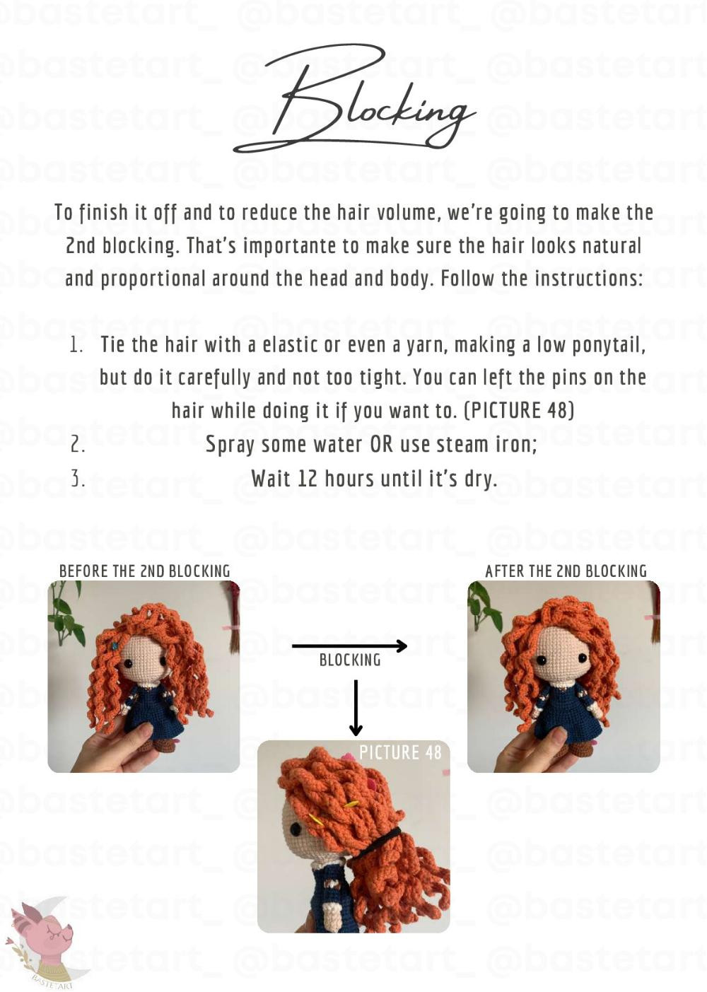 merida doll crochet pattern, Crochet pattern for a red-haired doll wearing a bow and arrow and wearing a dress