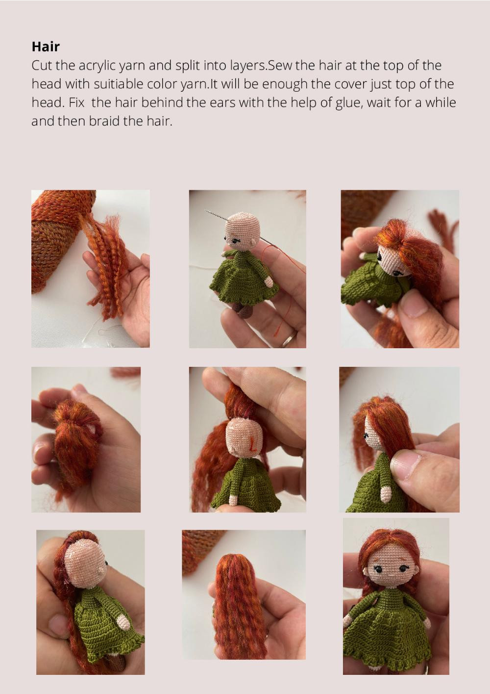 Miniature Anne Shirley Pattern, Crochet pattern for a little girl doll wearing a dress