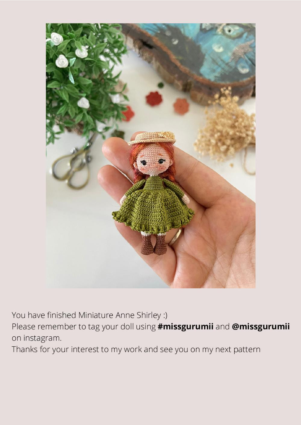 Miniature Anne Shirley Pattern, Crochet pattern for a little girl doll wearing a dress