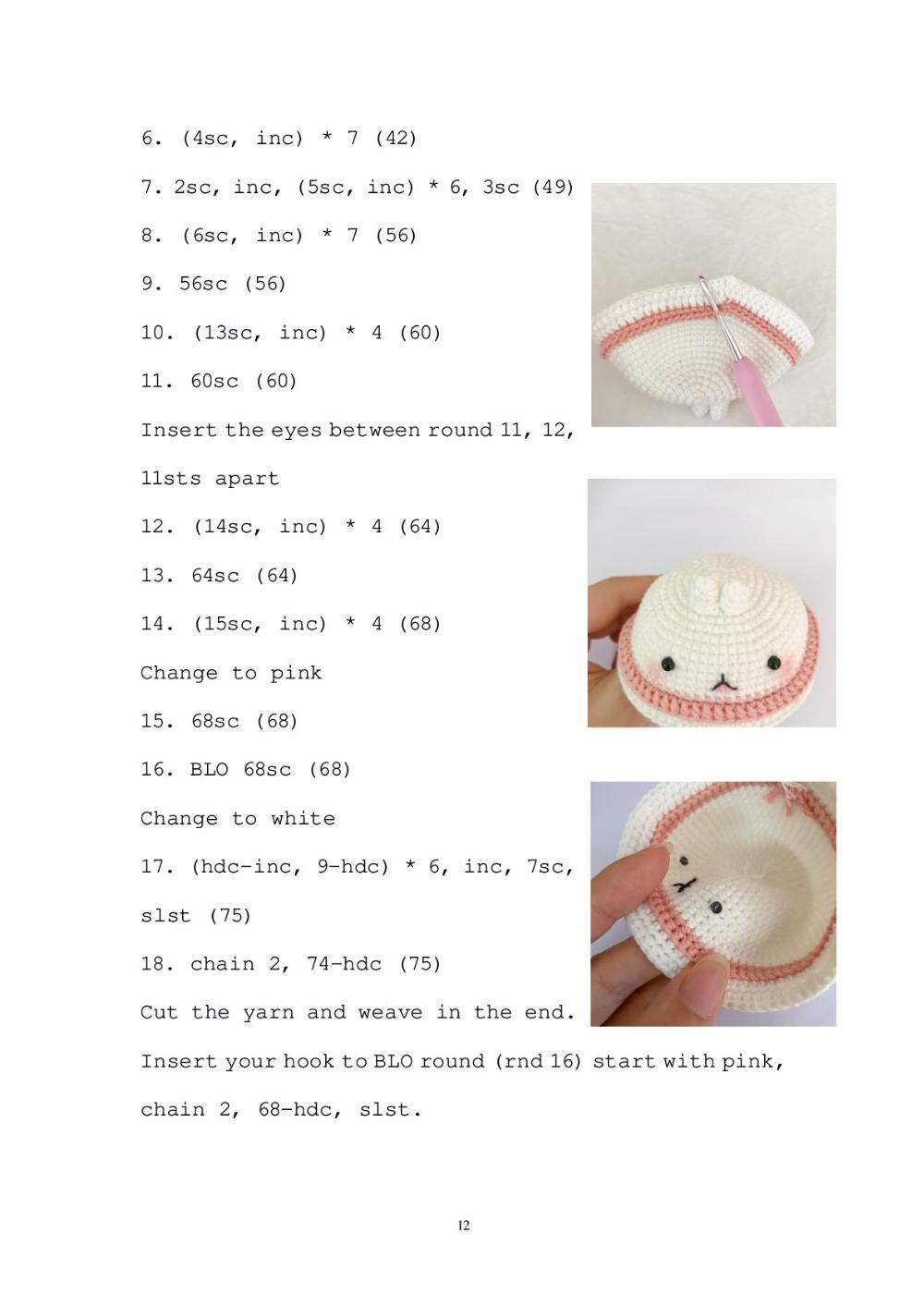 molang doll, Crochet pattern for a doll wearing a dress and a bunny hat