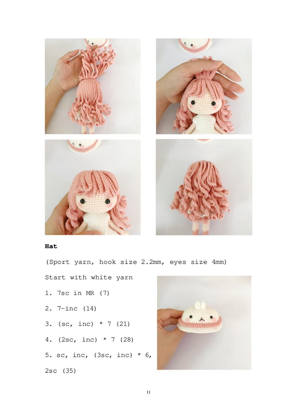 molang doll, Crochet pattern for a doll wearing a dress and a bunny hat