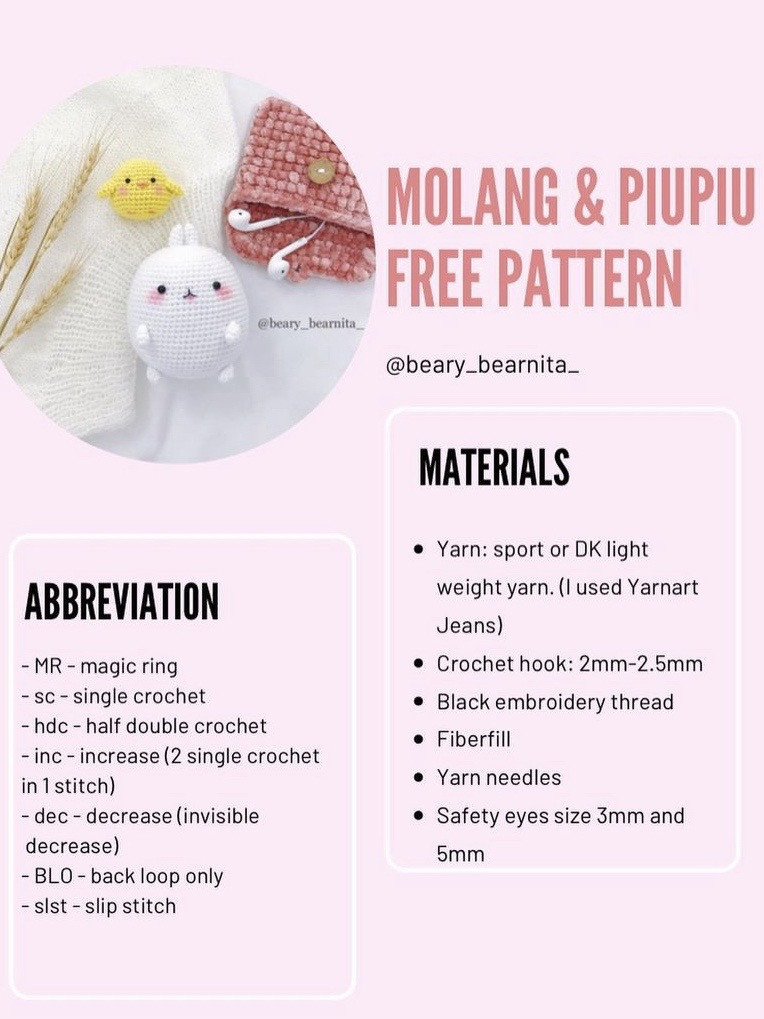 molang & piupiu free pattern