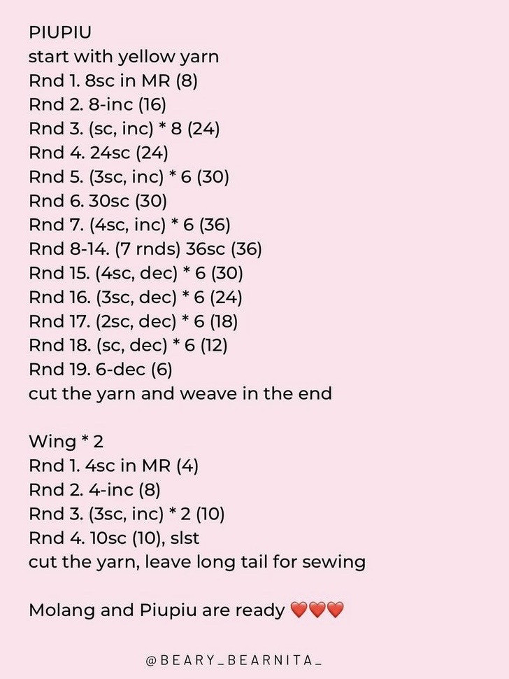 molang & piupiu free pattern