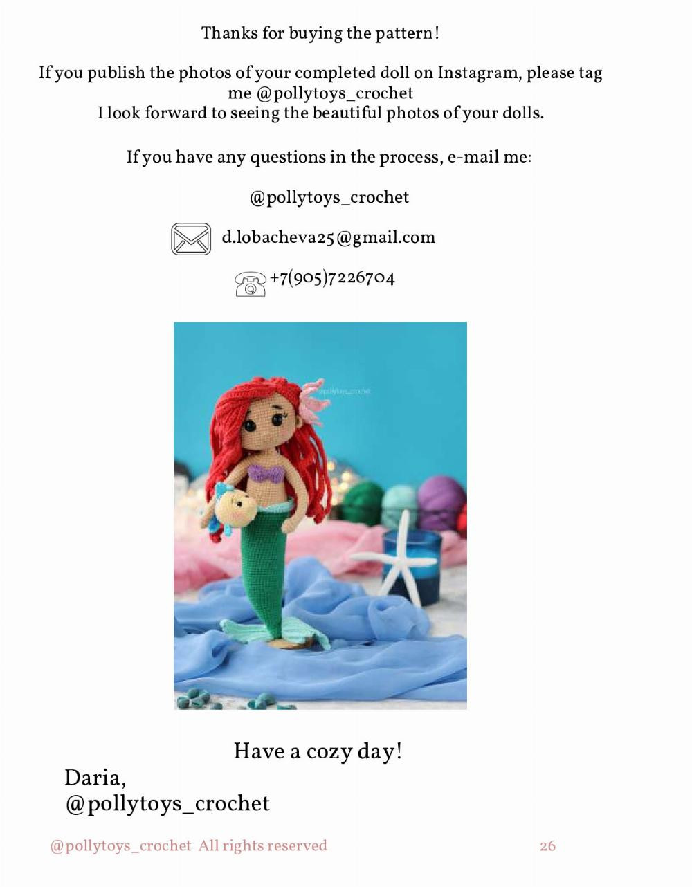 PATTERN CROCHET DOLL ARIEL, THE LITTLE MERMAID