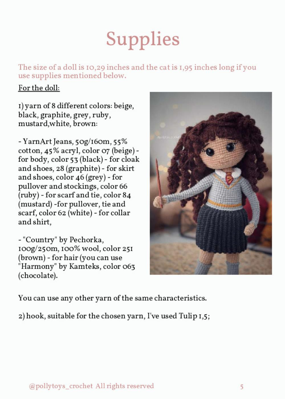 PATTERN CROCHET DOLL HERMIONE GRANGER AND CROOKSHANKS