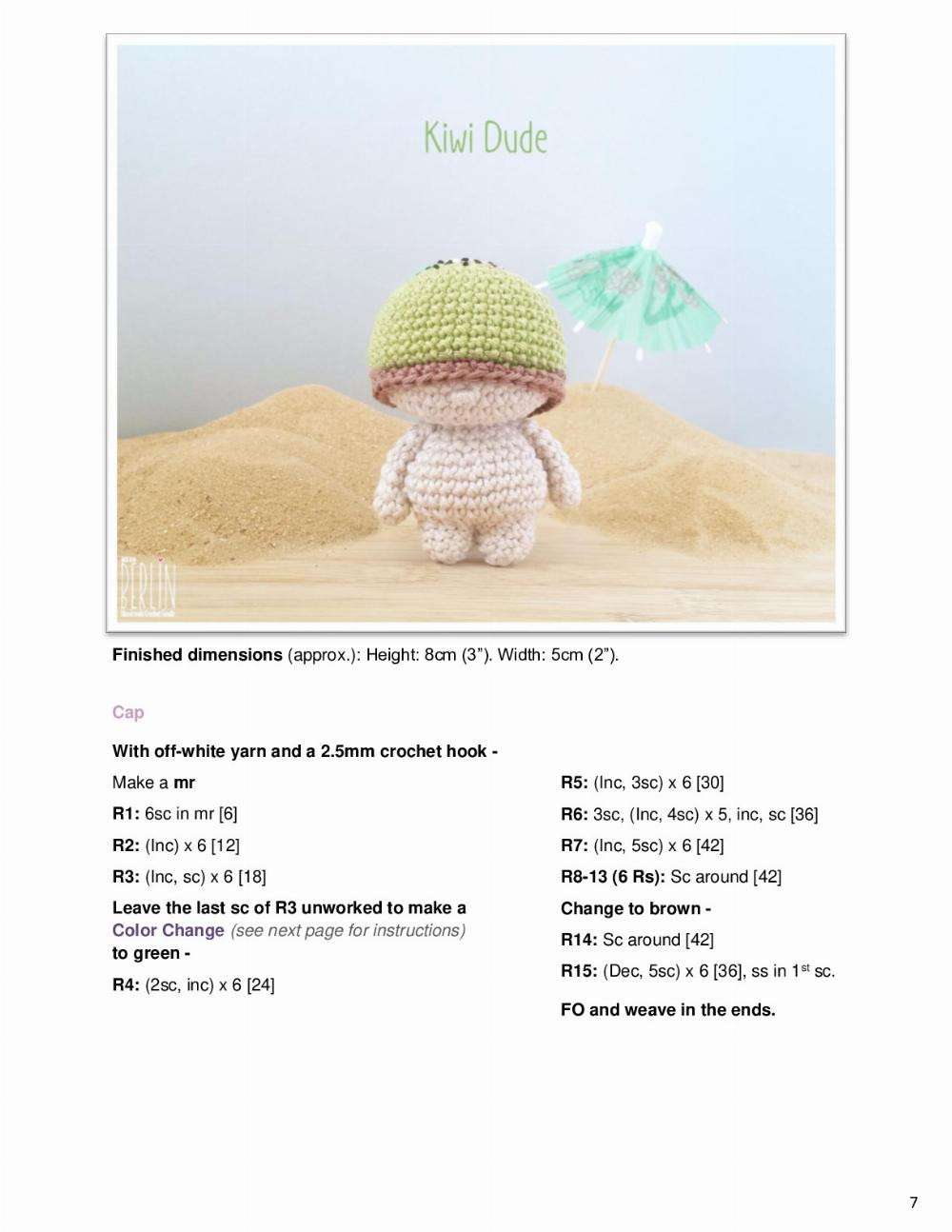 Pattern for crocheting melon, kiwi, and watermelon dolls