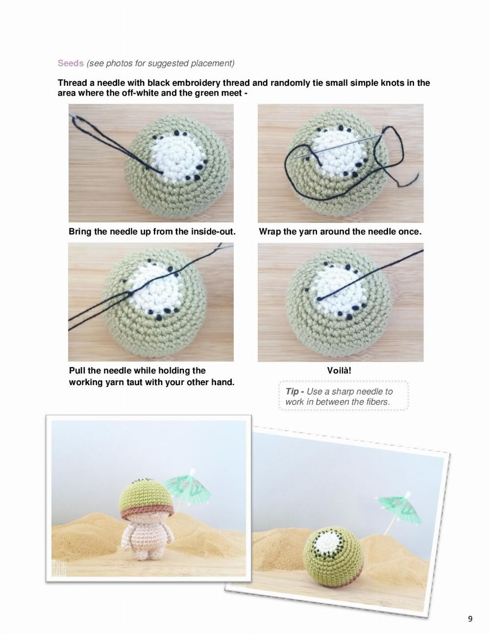 Pattern for crocheting melon, kiwi, and watermelon dolls