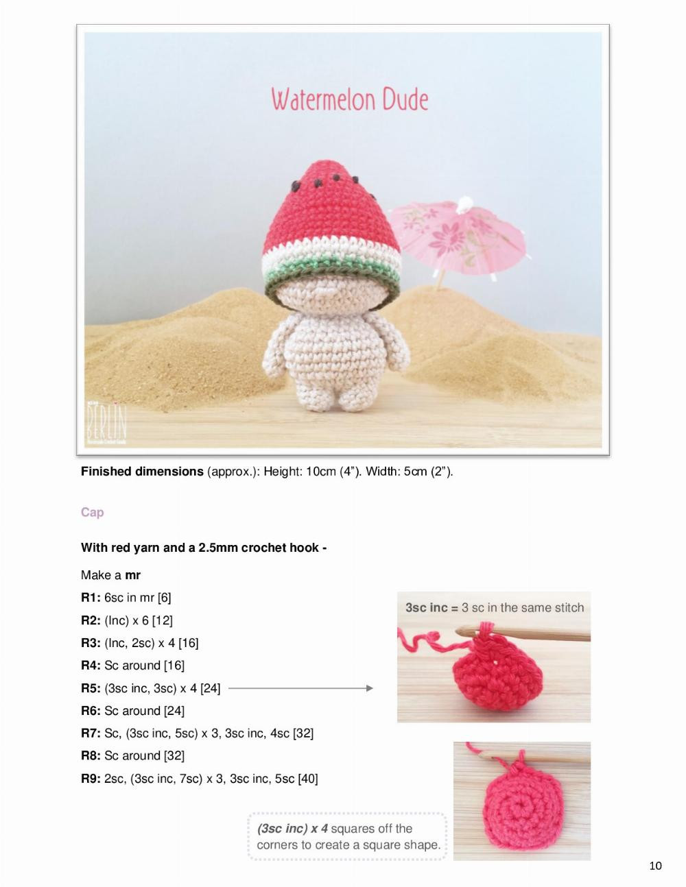 Pattern for crocheting melon, kiwi, and watermelon dolls