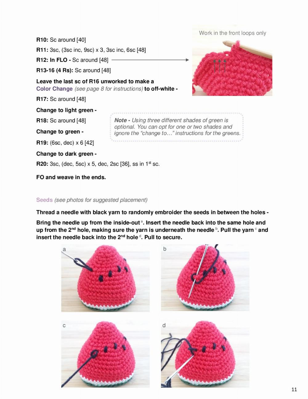 Pattern for crocheting melon, kiwi, and watermelon dolls